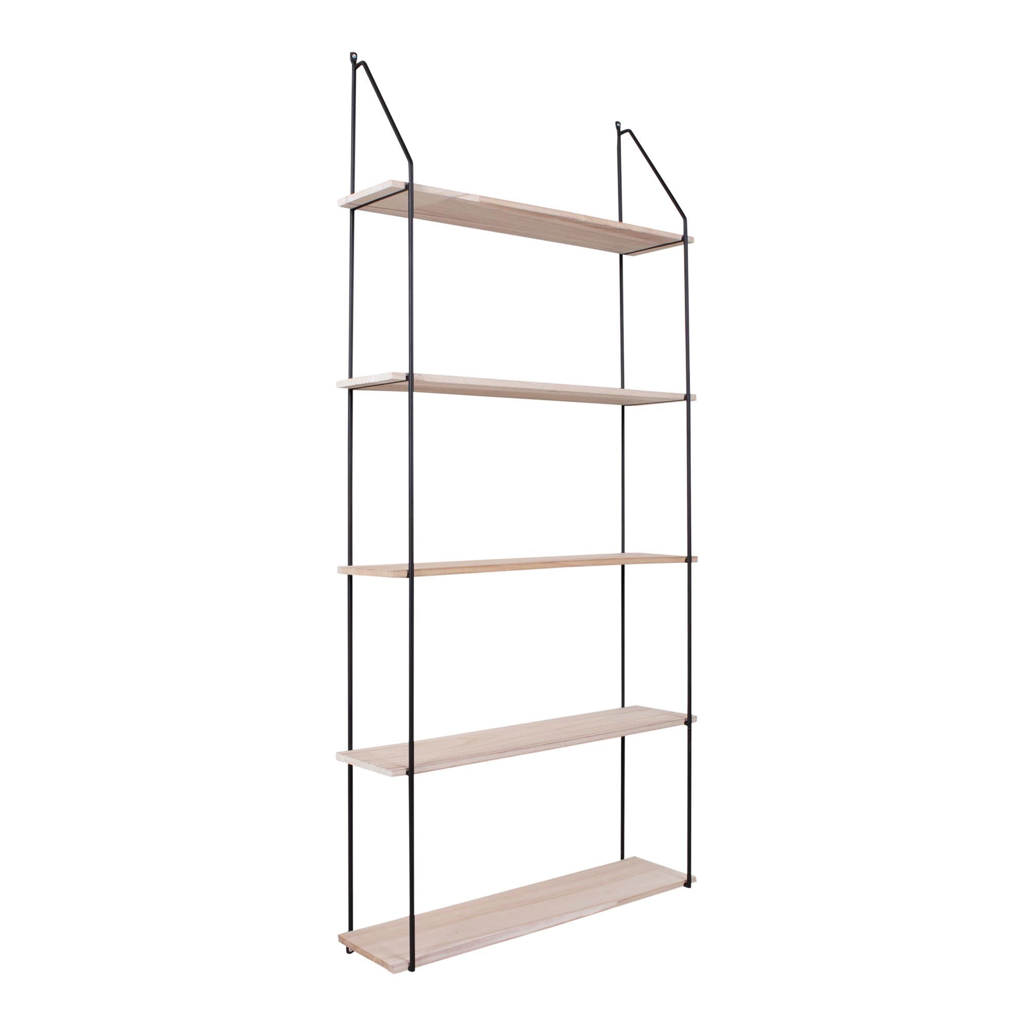Eindhoven Shelf - Shelf with black frame and 5 natural wood shelves