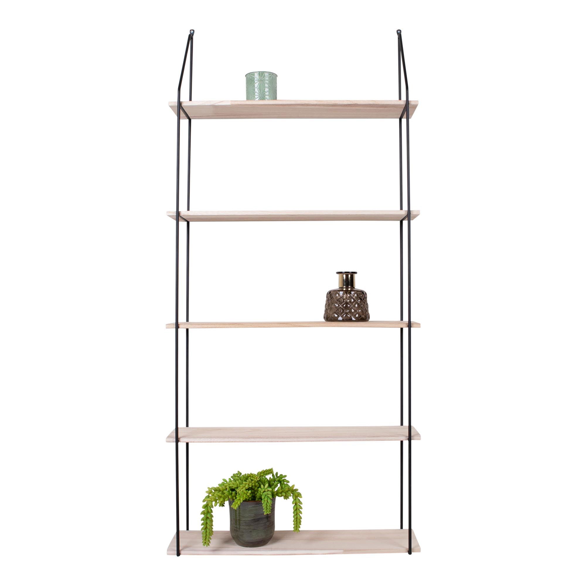Eindhoven Shelf - Shelf with black frame and 5 natural wood shelves