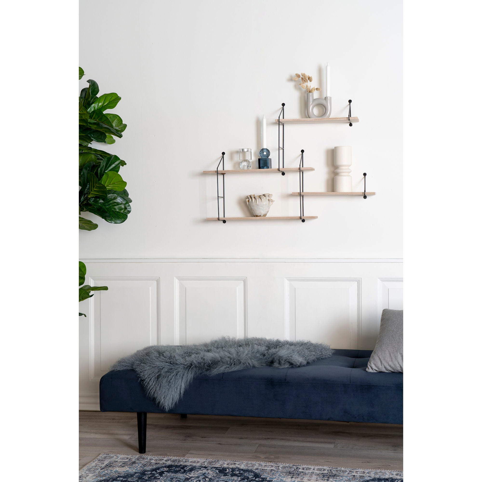 Harlem Hylde - Shelf with black frame and 4 natural wood shelves