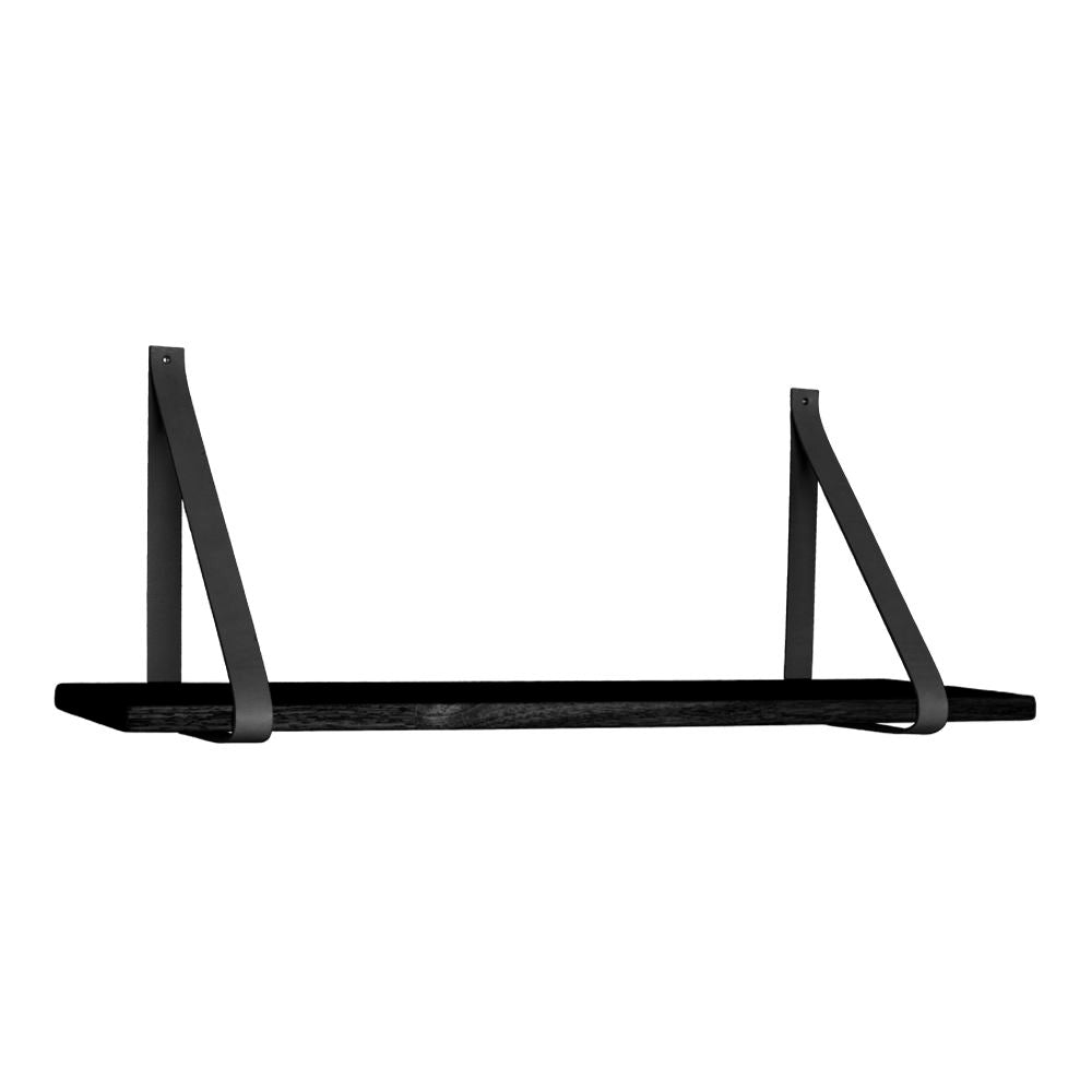 Forno Shelf - Shelf in black with black leather straps 120x20 cm