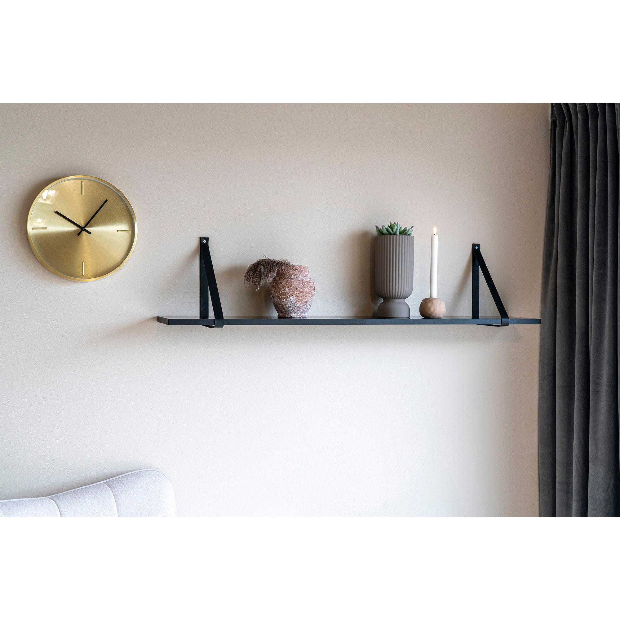 Forno Shelf - Shelf in black with black leather straps 120x20 cm