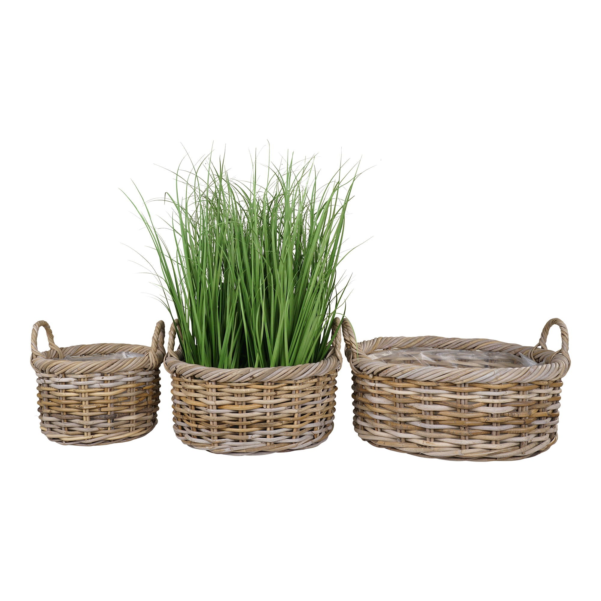 Kuta Baskets - Basket in kubu, with plastic inside, set of 3
