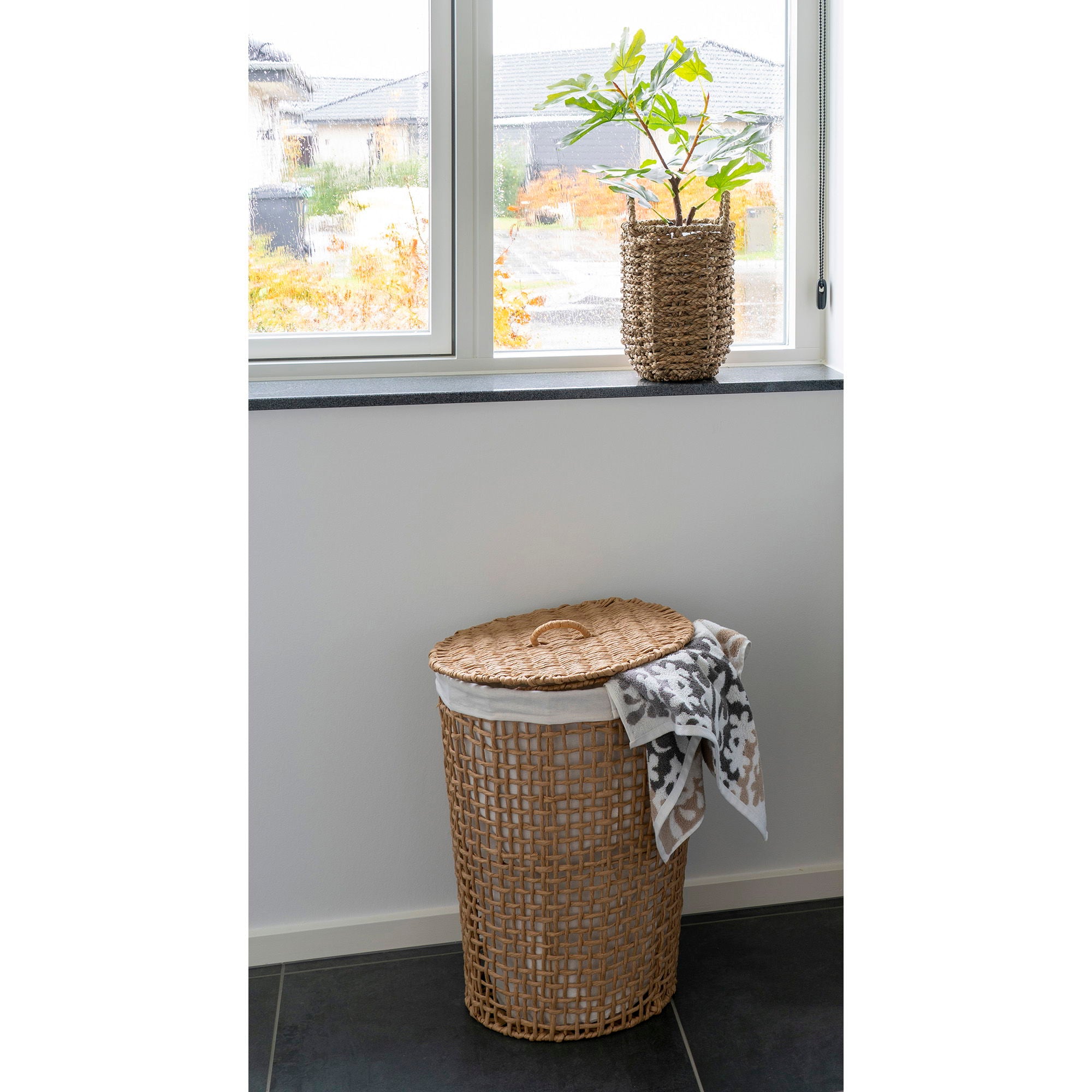 Pomal Laundry Basket - Laundry Basket, paper, light brown/white, ø42x56 cm
