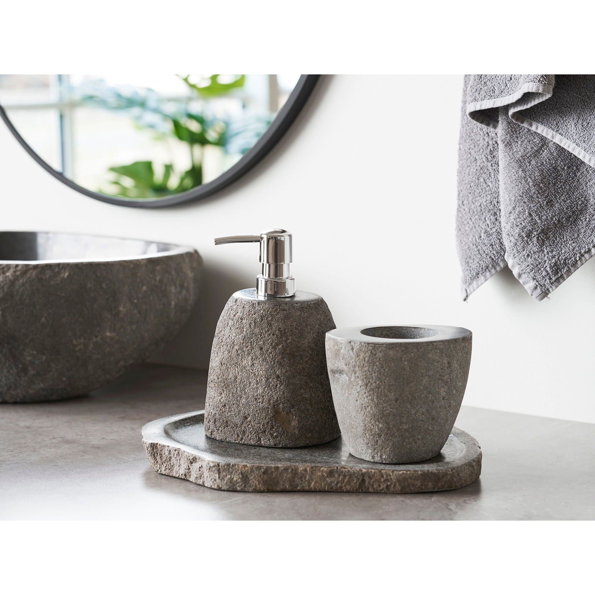 Gara Bathroom Set, Storage Cup, Soap Dispenser, Tray