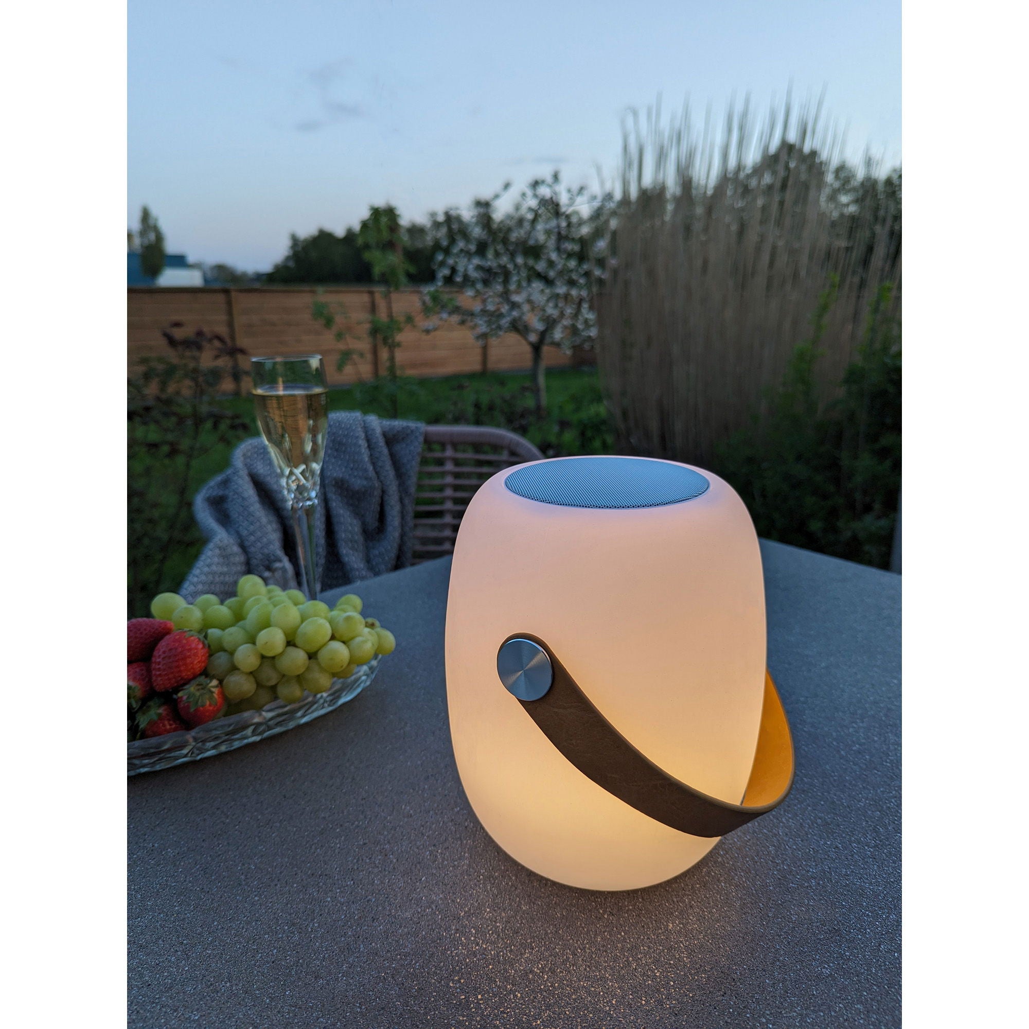 Cardiff LED Lamp - Lamp with strap, white, bluetooth speaker, rechargeable