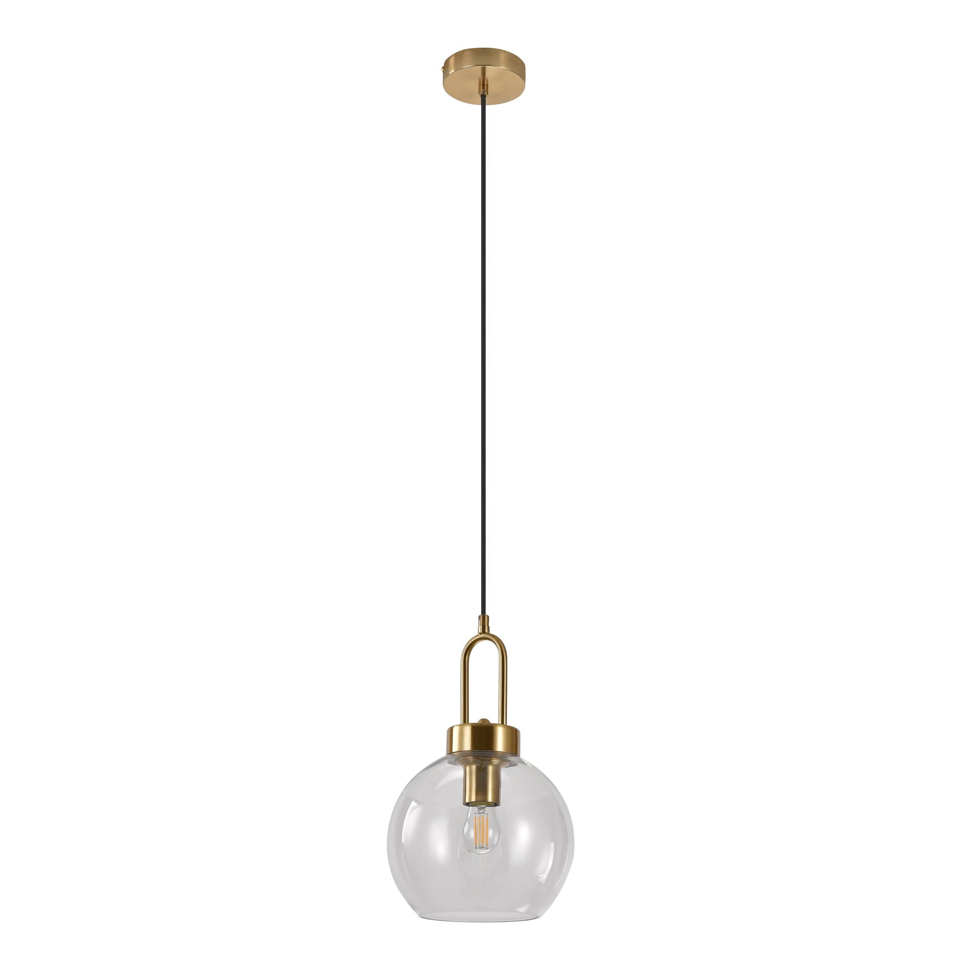 Luton Pendant - Pendant in ball shaped clear glass and brass socket, 150 cm fabric cord 150 cm fabric cord Bulb: E27/40W