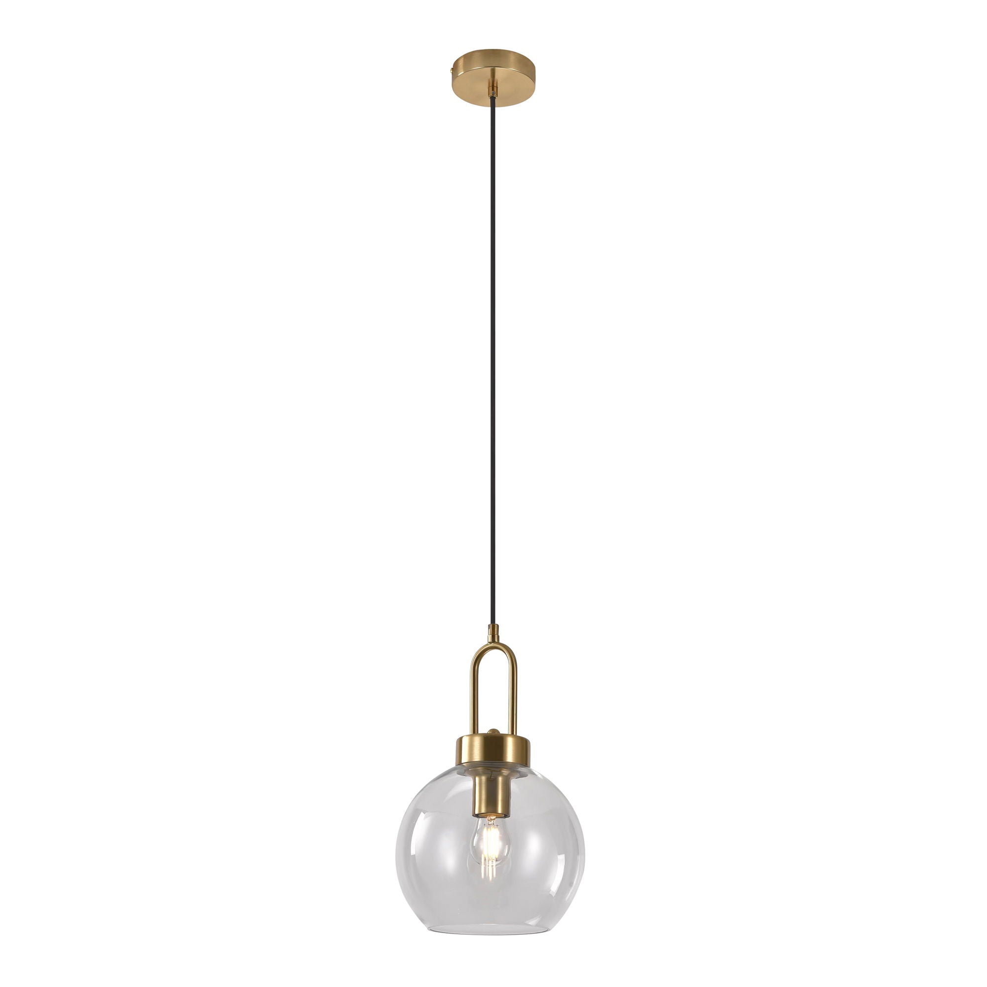 Luton Pendant - Pendant in ball shaped clear glass and brass socket, 150 cm fabric cord 150 cm fabric cord Bulb: E27/40W