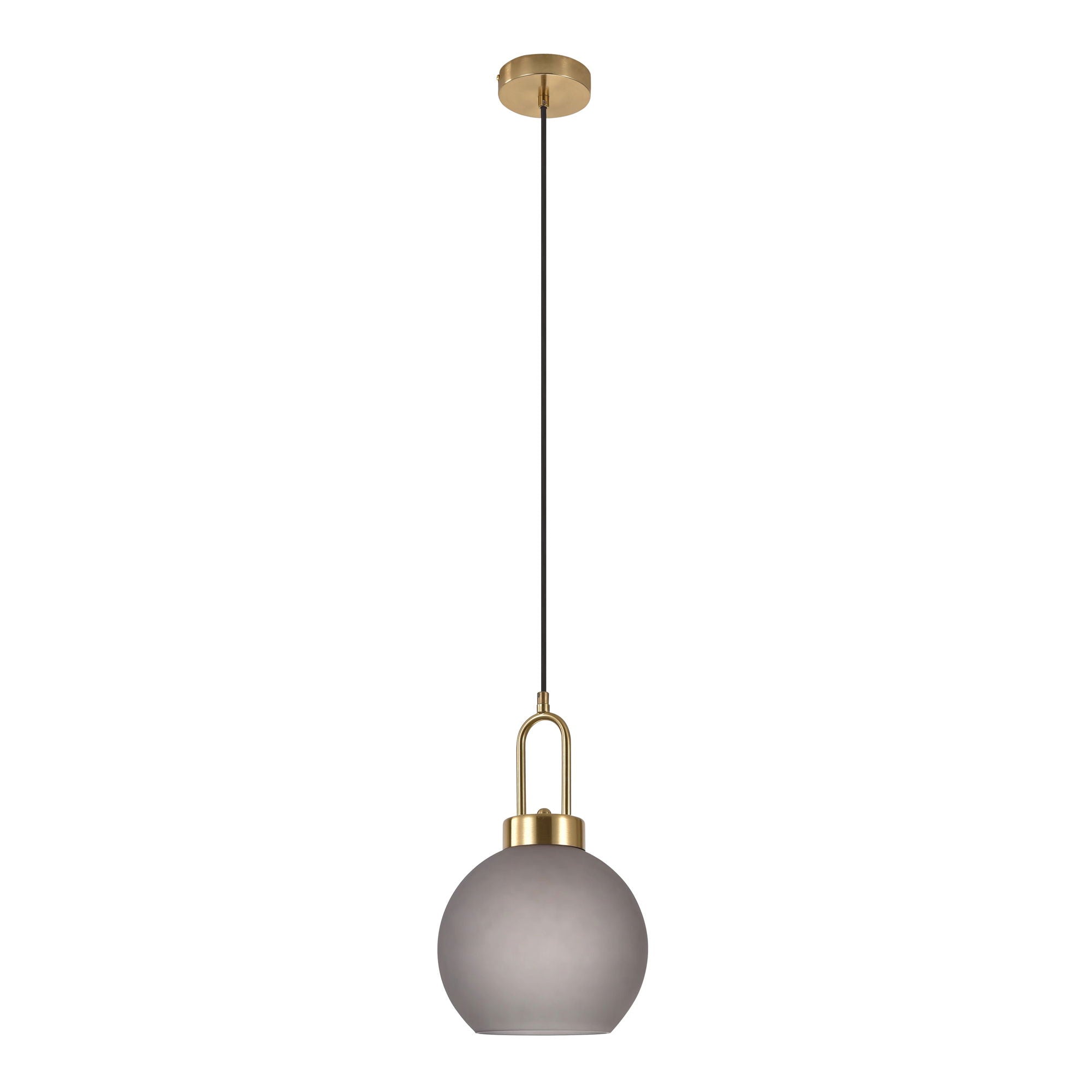 Luton Pendant - Pendant in ball shaped mat smokey glass and brass socket, 150 cm fabric cord 150 cm fabric cord Bulb: E27/40W