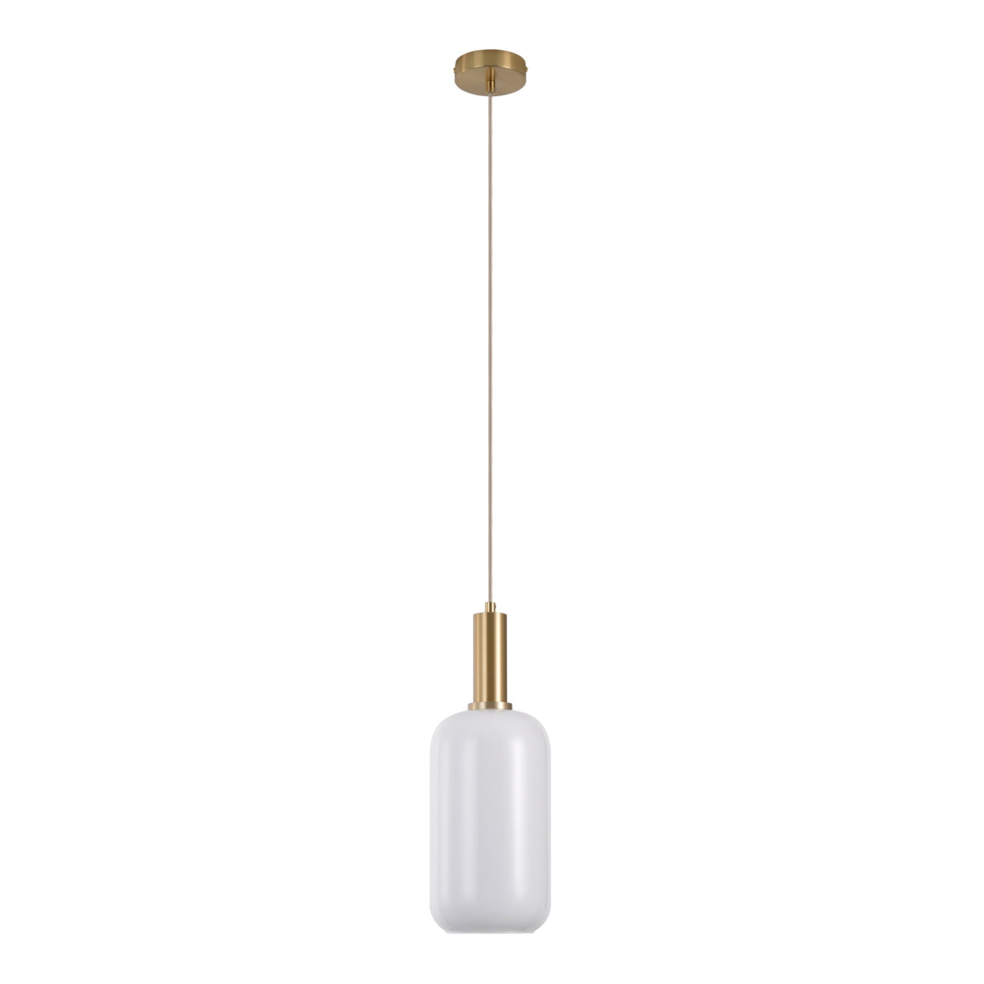 Chelsea Pendant - Pendant in cylinder shaped white glass and brass socket, 150 cm fabric cord 150 cm fabric cord Bulb: E27/40W