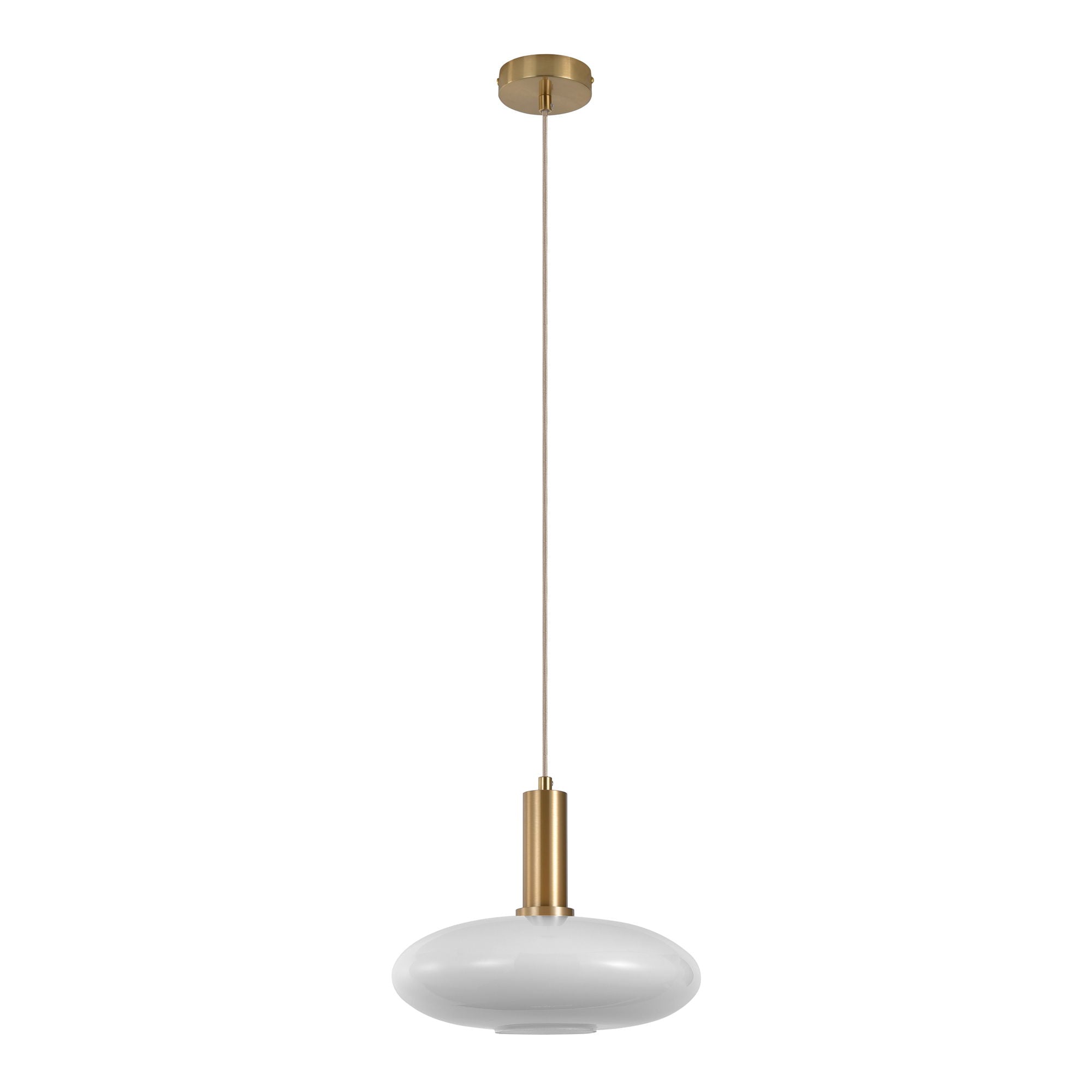 Chelsea Pendant - Pendant in elipsoid shaped white glass and brass socket, 150 cm fabric cord 150 cm fabric cord Bulb: E27/40W