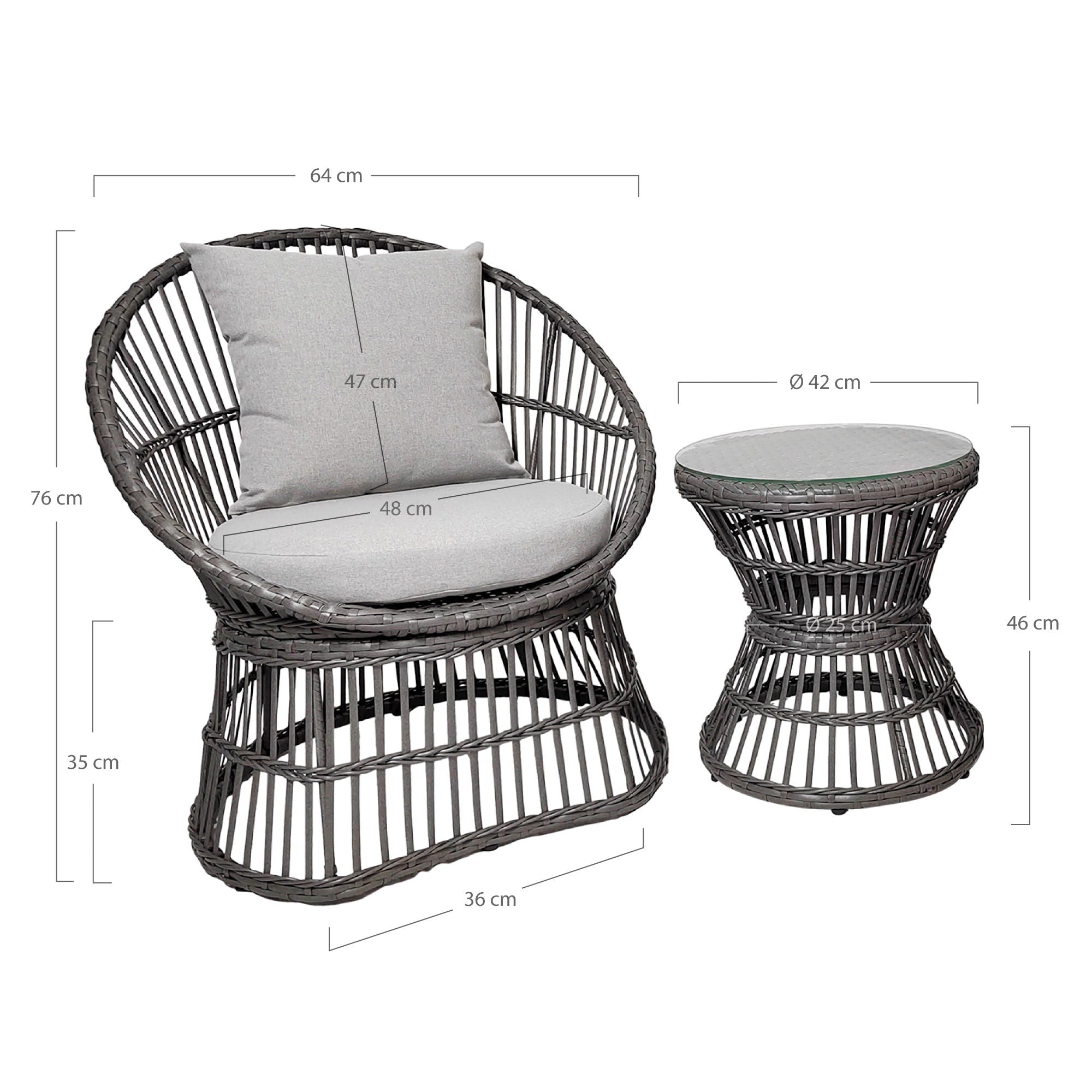 Natal Lounge Set - Lounge Set, rattan, grey, incl. Cushions