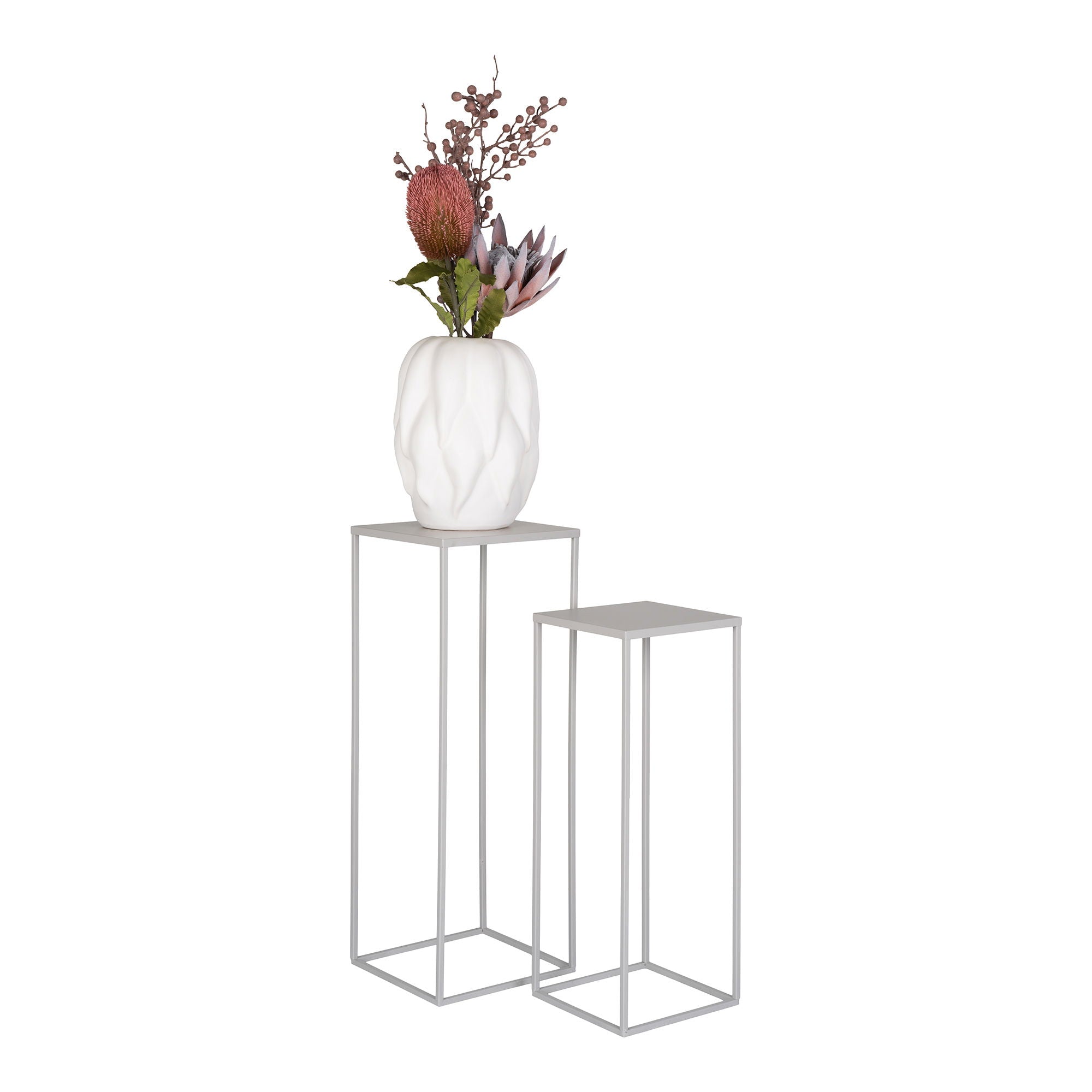 Beja Flower Stand - Flower Stand, steel, cool grey, set of 2