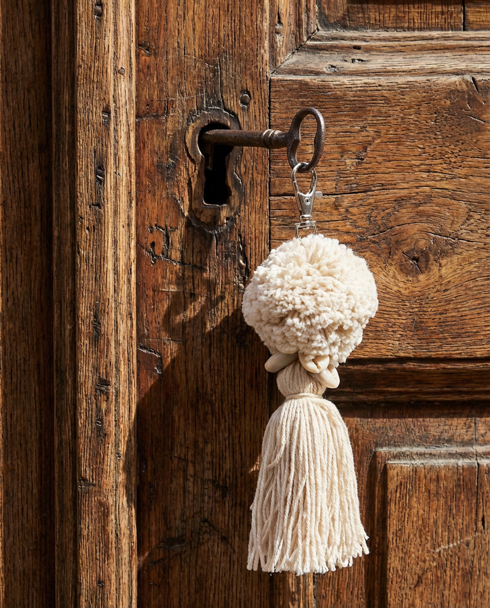 De Pompom Sleutelhanger - Wit