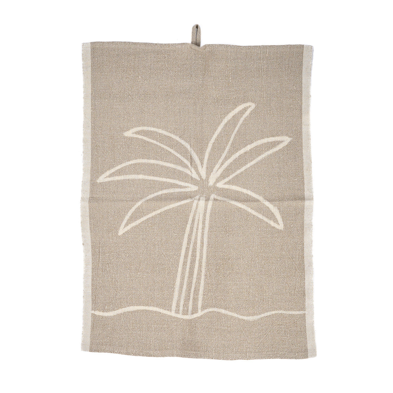 De Linen Palm Tree Keukendoek - Natural White - 50x70