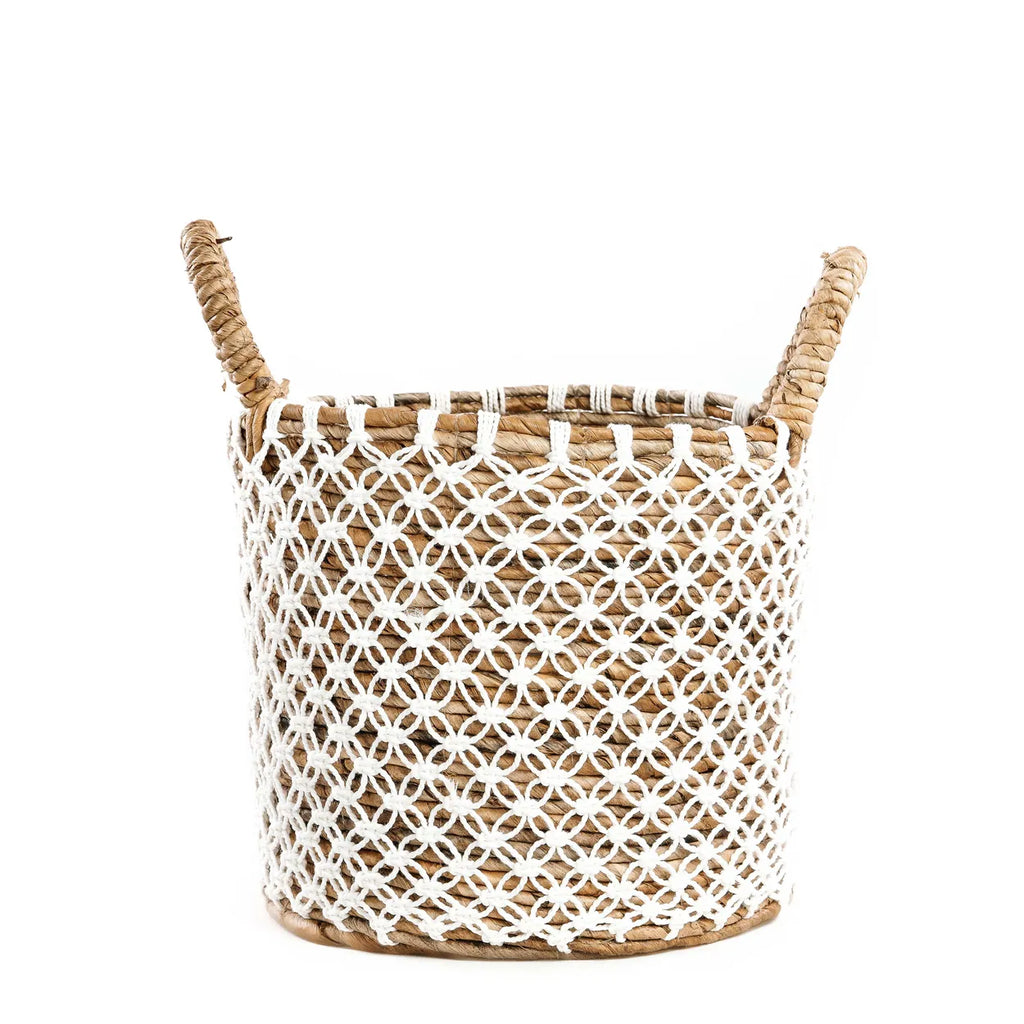De Cross Stitched Macramé Mand - Naturel Wit - S Bazar Bizar