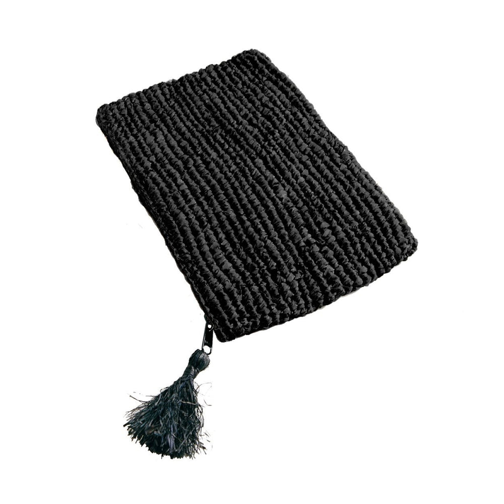 De Raffia Clutch met ritssluiting - Zwart - L Bazar Bizar
