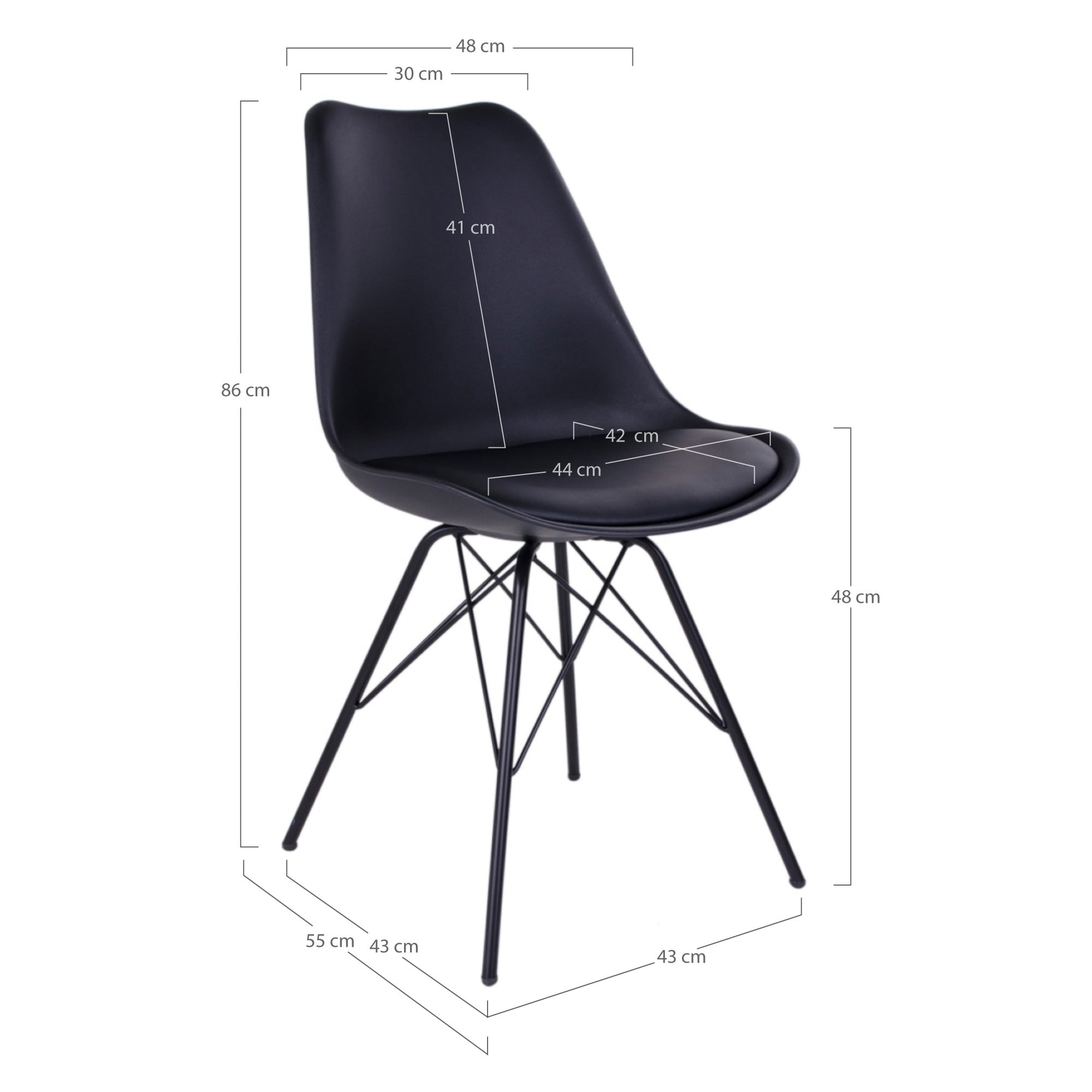 Oslo Dining Chair - Chair in black with black legs (set of 2)