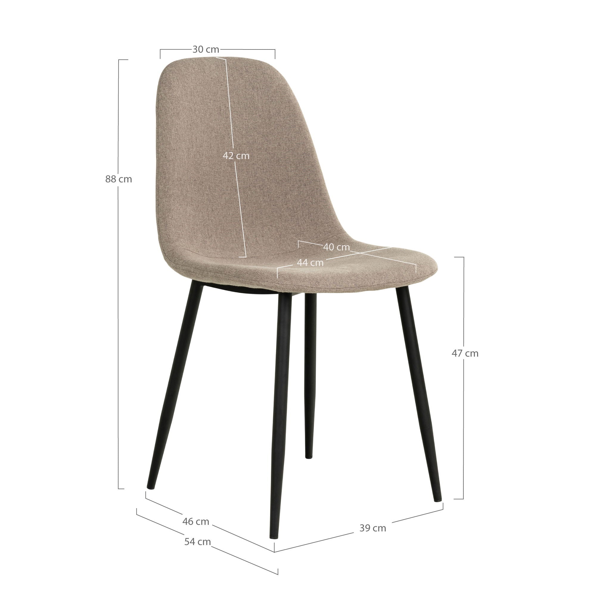 Stockholm Dining Chair - Dining Chair, stone with black legs, HN1231 (set of 2)