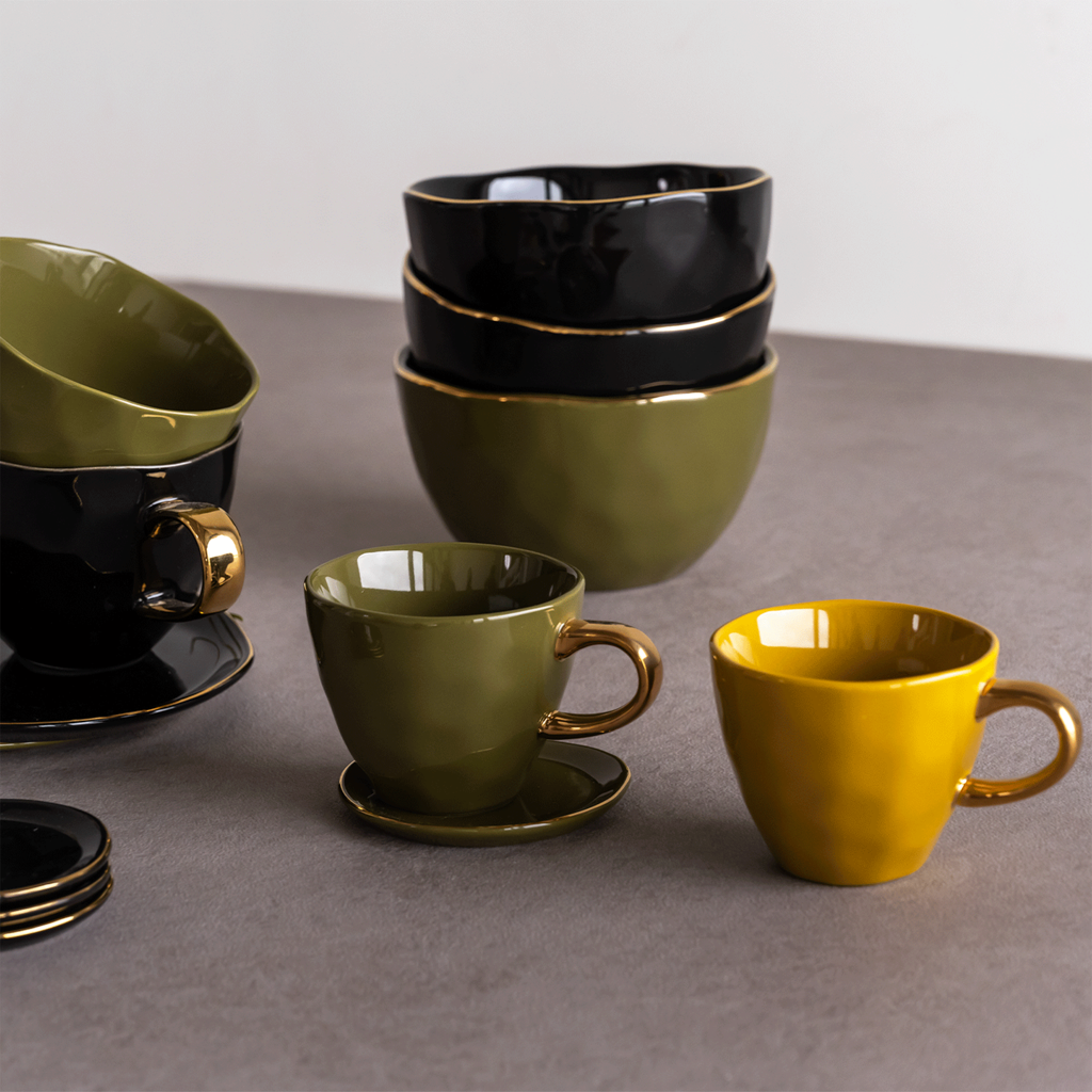 Good Morning cup Coffee Ø8 cm - Amber Green (set of 4)