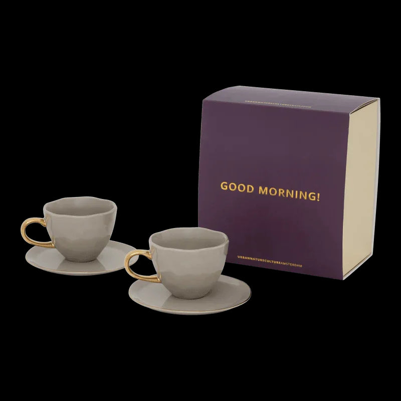 Good Morning Cup Cappuccino/Tea and Plate Gray Morn, set of 4, in gift pack