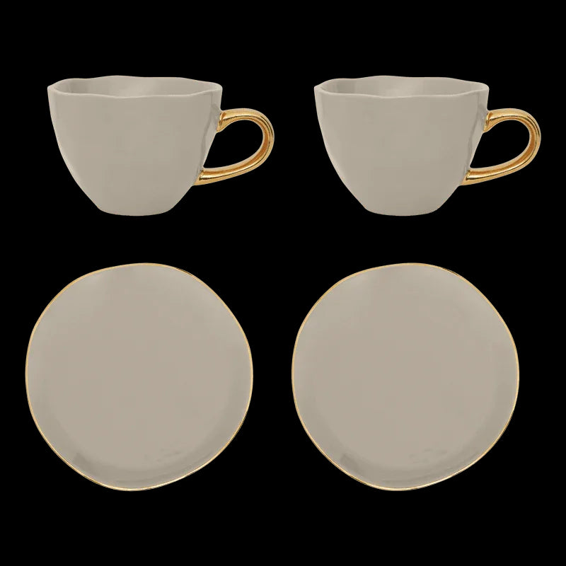 Good Morning Cup Cappuccino/Tea and Plate Gray Morn, set of 4, in gift pack