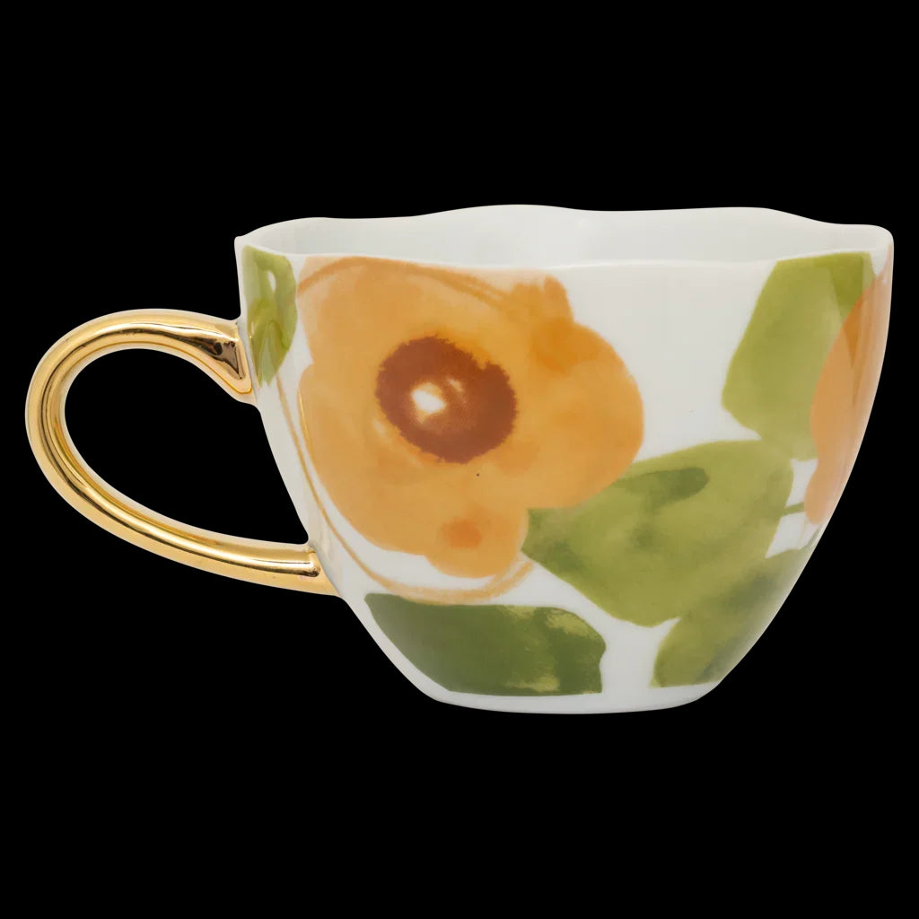 Good Morning cup Cappuccino/Tea Floral Art, Caramel