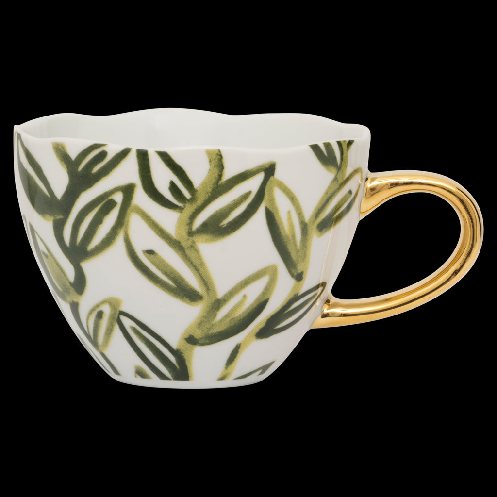 Good Morning cup Cappuccino/Tea Leaves, Evergreen Sprig