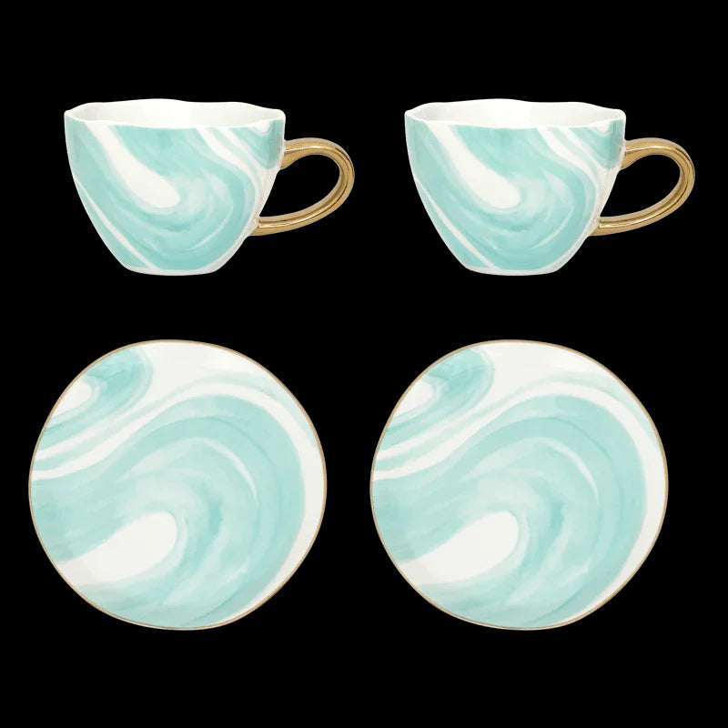 Good Morning Cup Cappuccino/Tea and Plate Valuri Emerald Green, set of 4, in gift pack