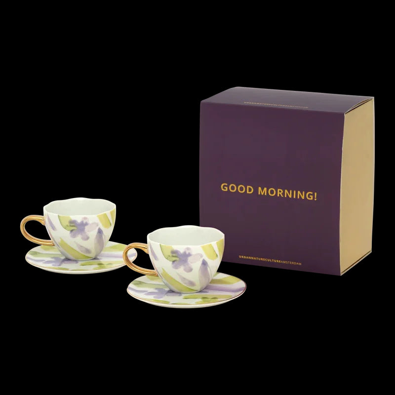 Good Morning cup Cappuccino/Tea and Plate liatris/Kusha, set of 4, in gift pack