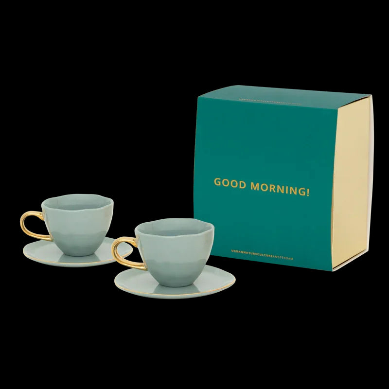Good Morning Cup Cappuccino/Tea and Plate Papaya/slate, set of 4, in gift pack