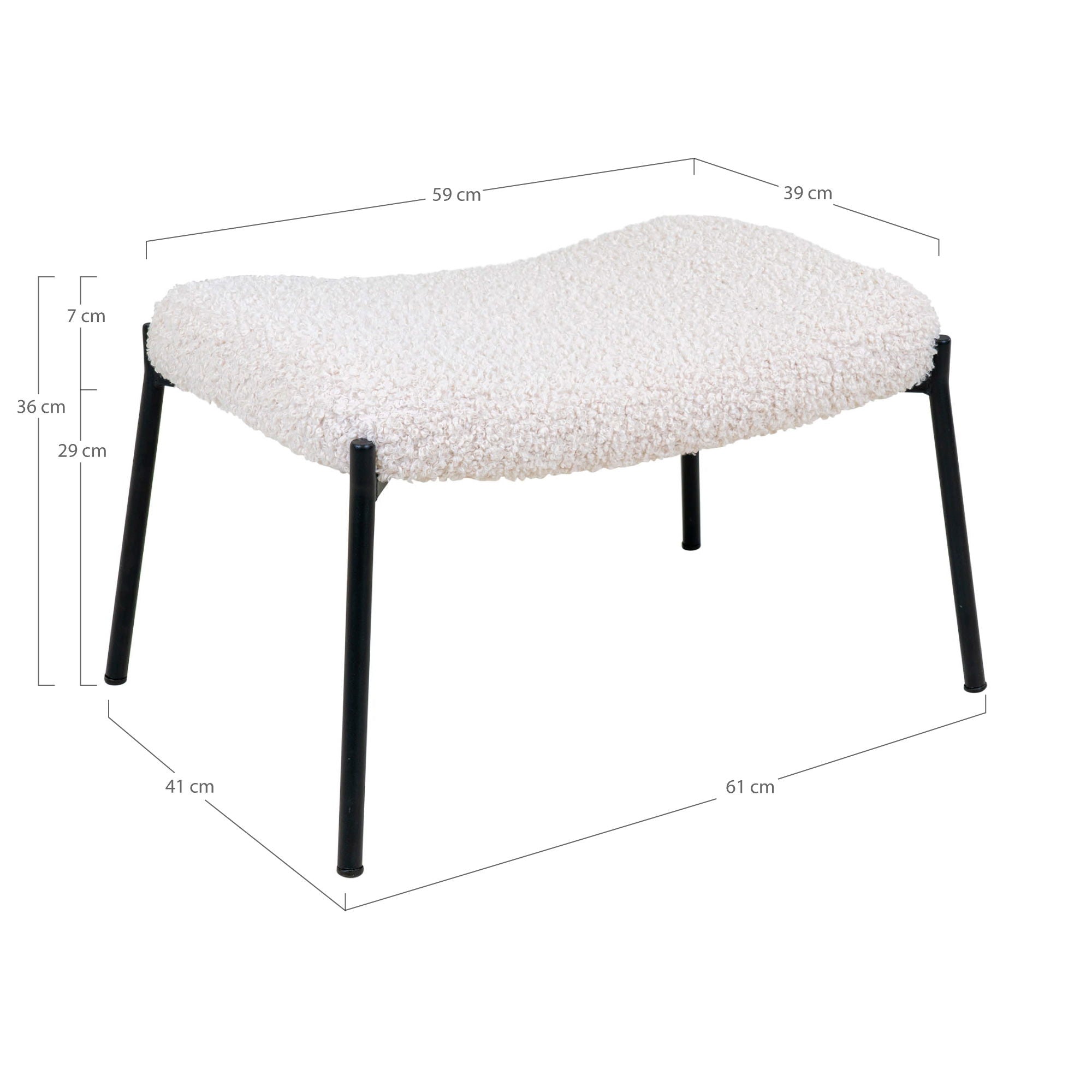 Glasgow Footrest - Footrest in white artificial lambskin with black legs