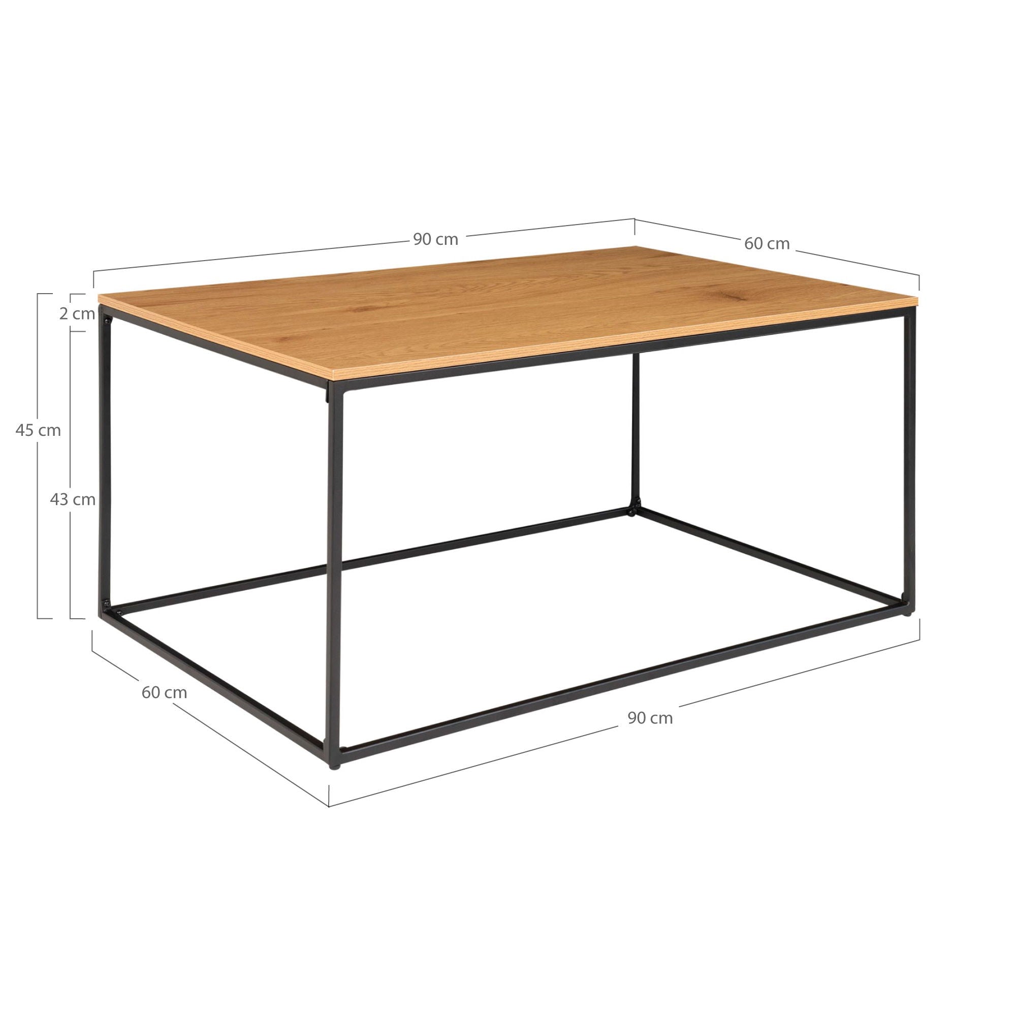 Vita Coffee Table - Coffee table with black frame and oak look top 90x60x45 cm