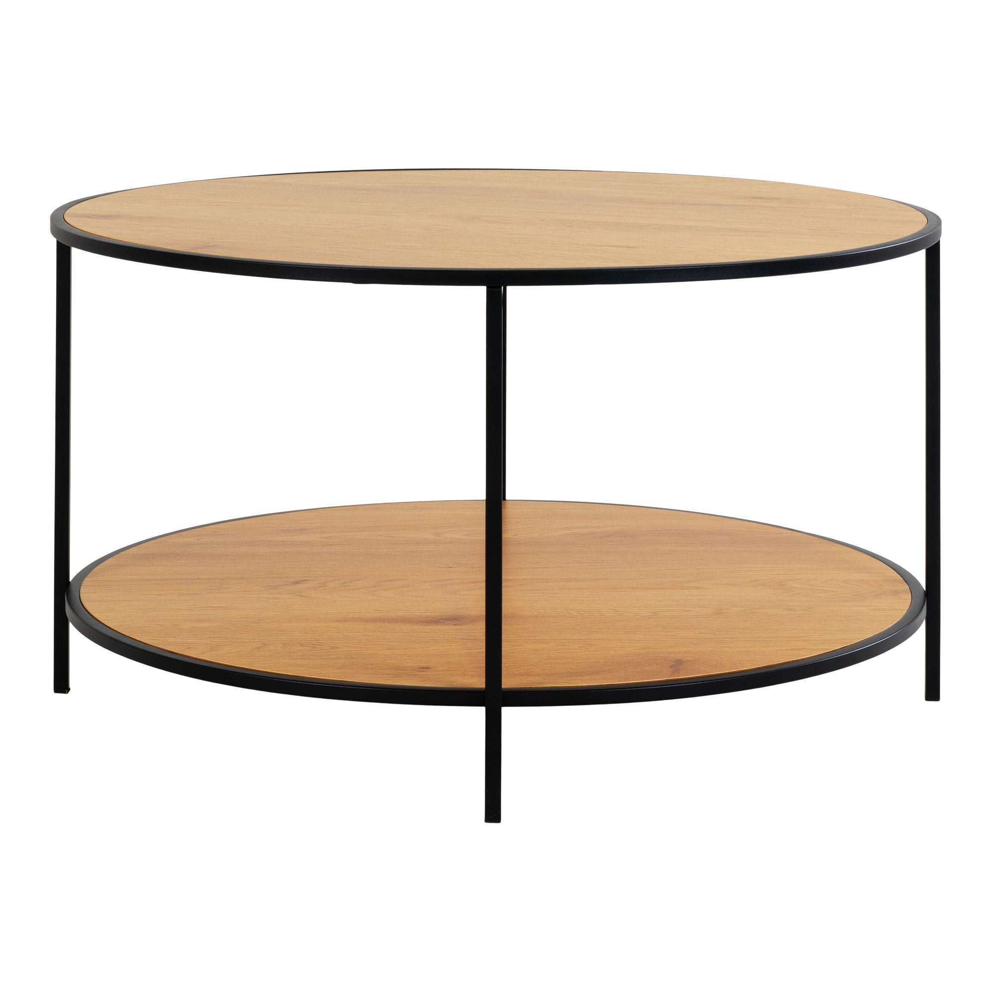 Vita Coffee Table - Round coffee table with black frame and oak look tops Ã˜80x45 cm