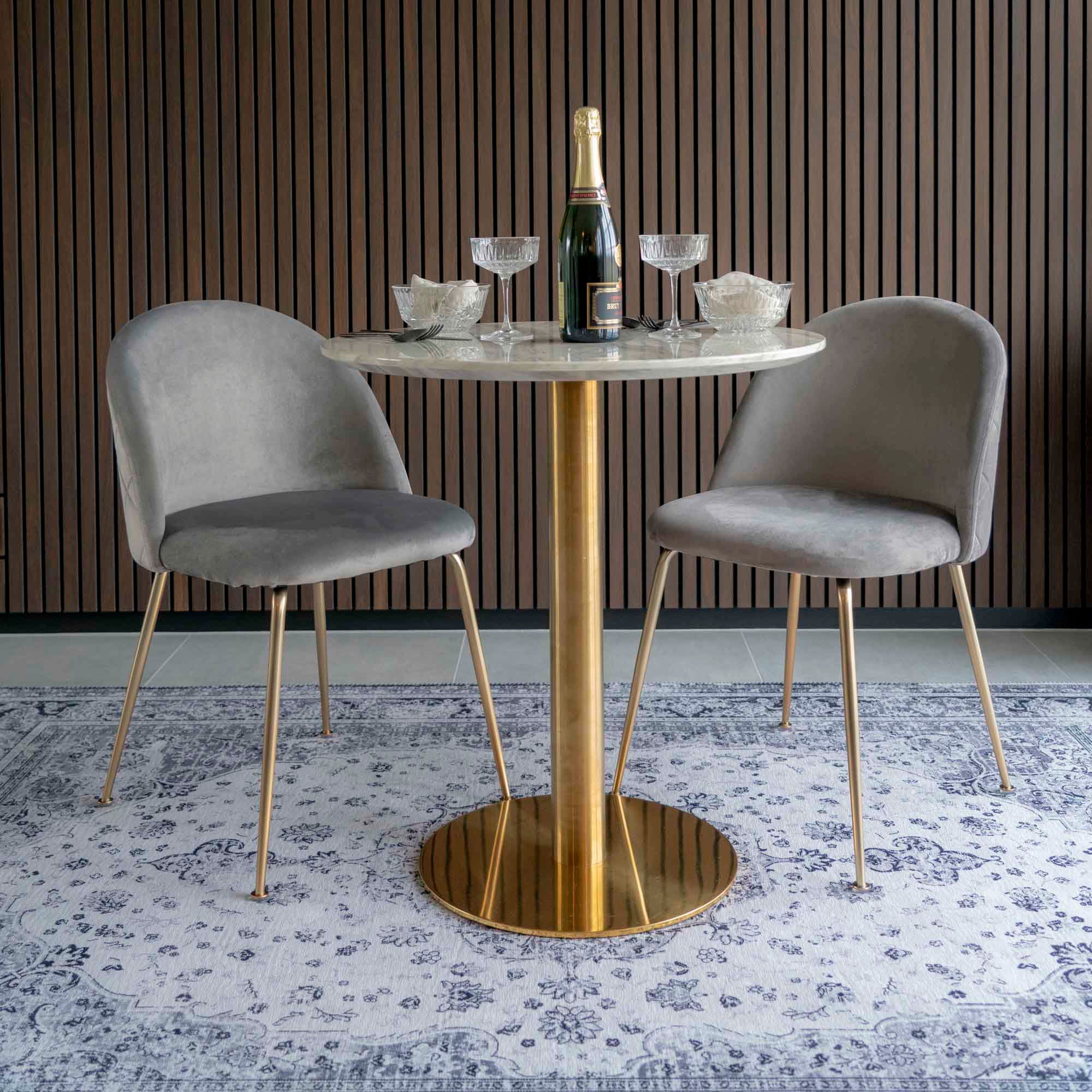 Bolzano Dining Table - Dining table with top in marble look and base in brass look Ã¸70x75cm