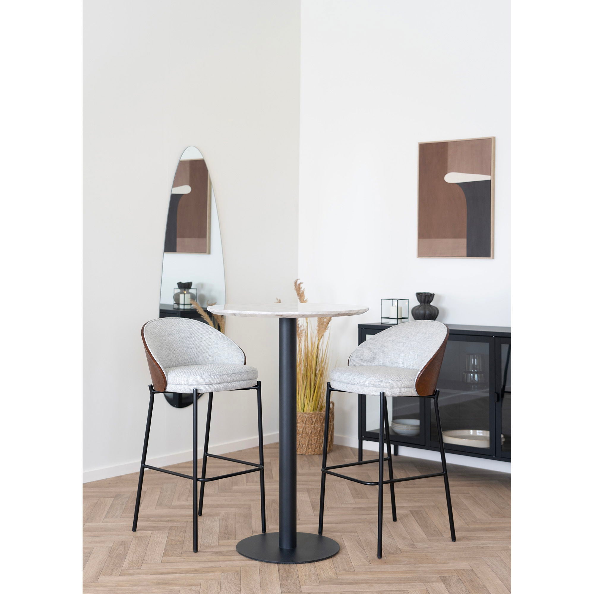 Bolzano Bar Table - Bar table with top in marble look and black base Ã¸70x105cm