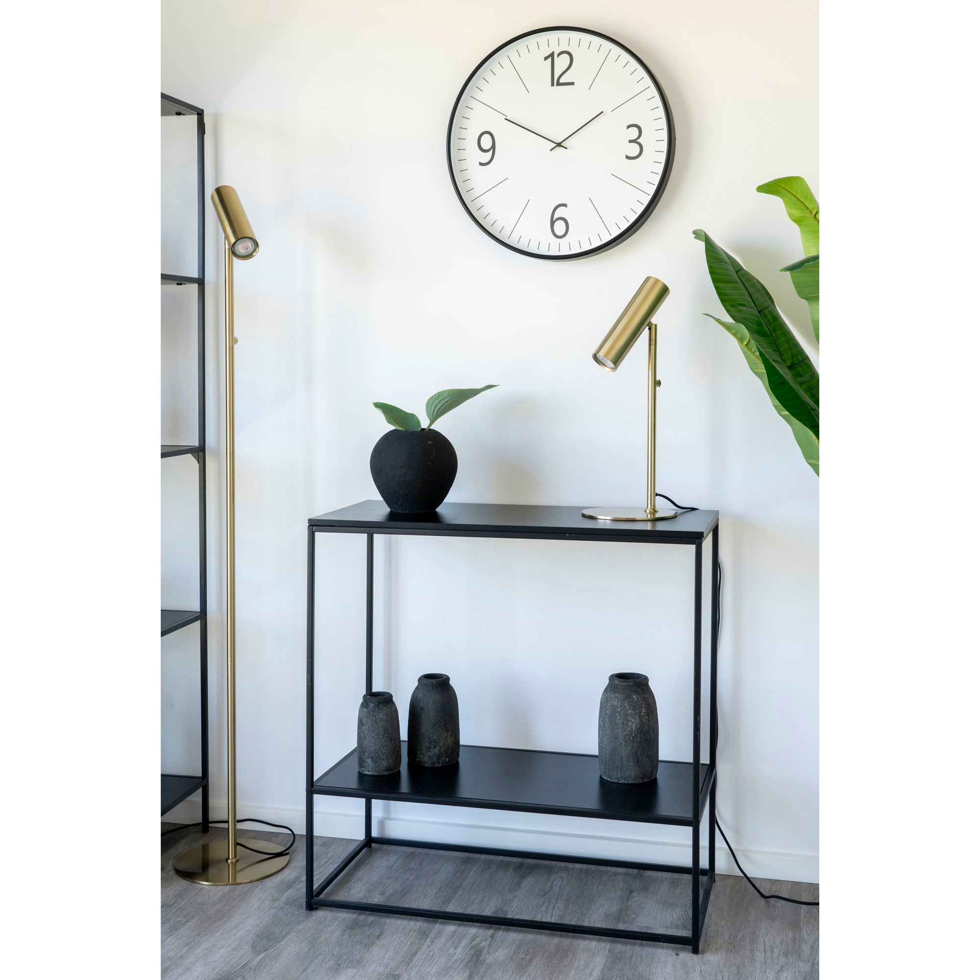 Vita Console Table - Console table with black frame and two black shelves 80x36x80 cm