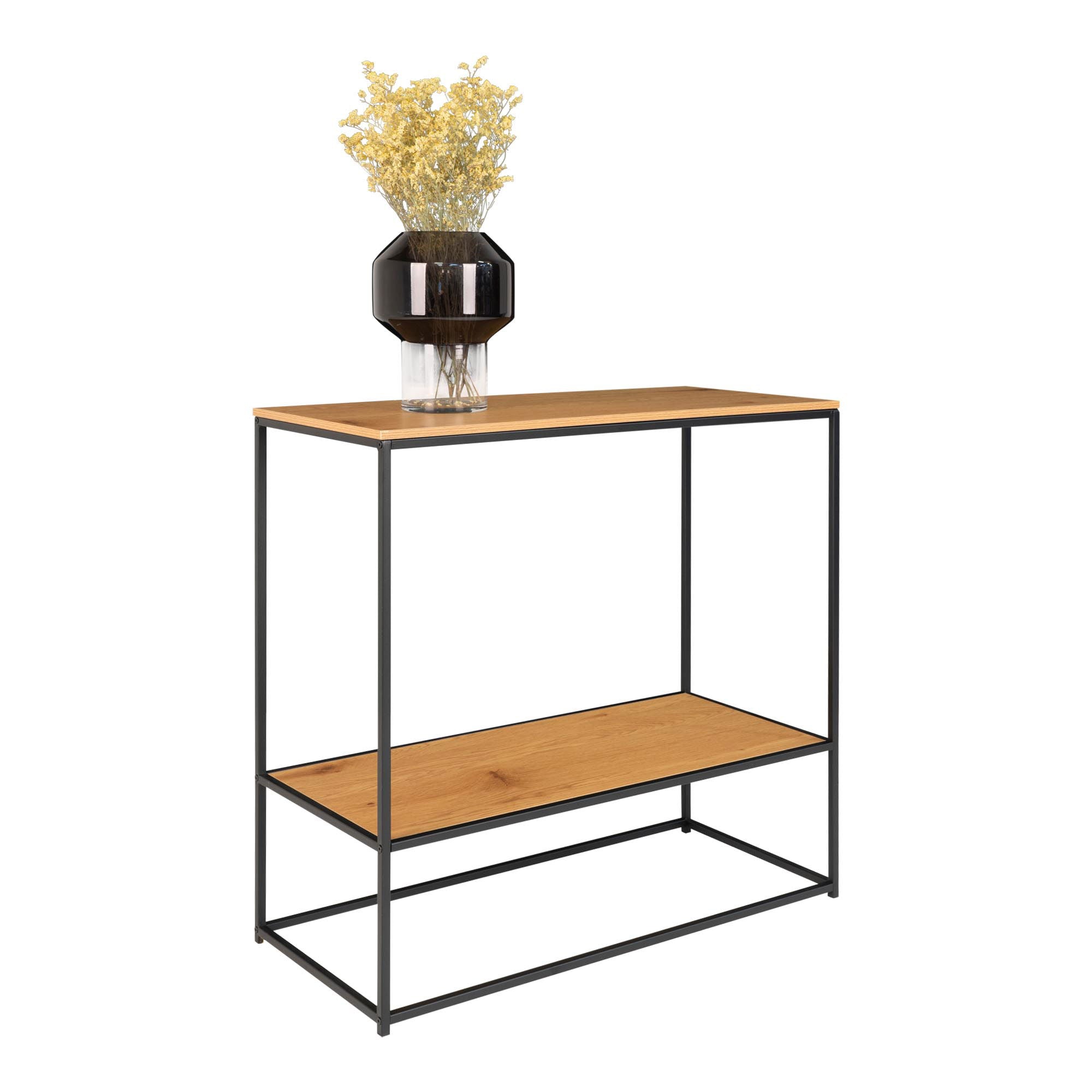 Vita Console Table - Console table with black frame and two oaklook shelves 80x36x80 cm