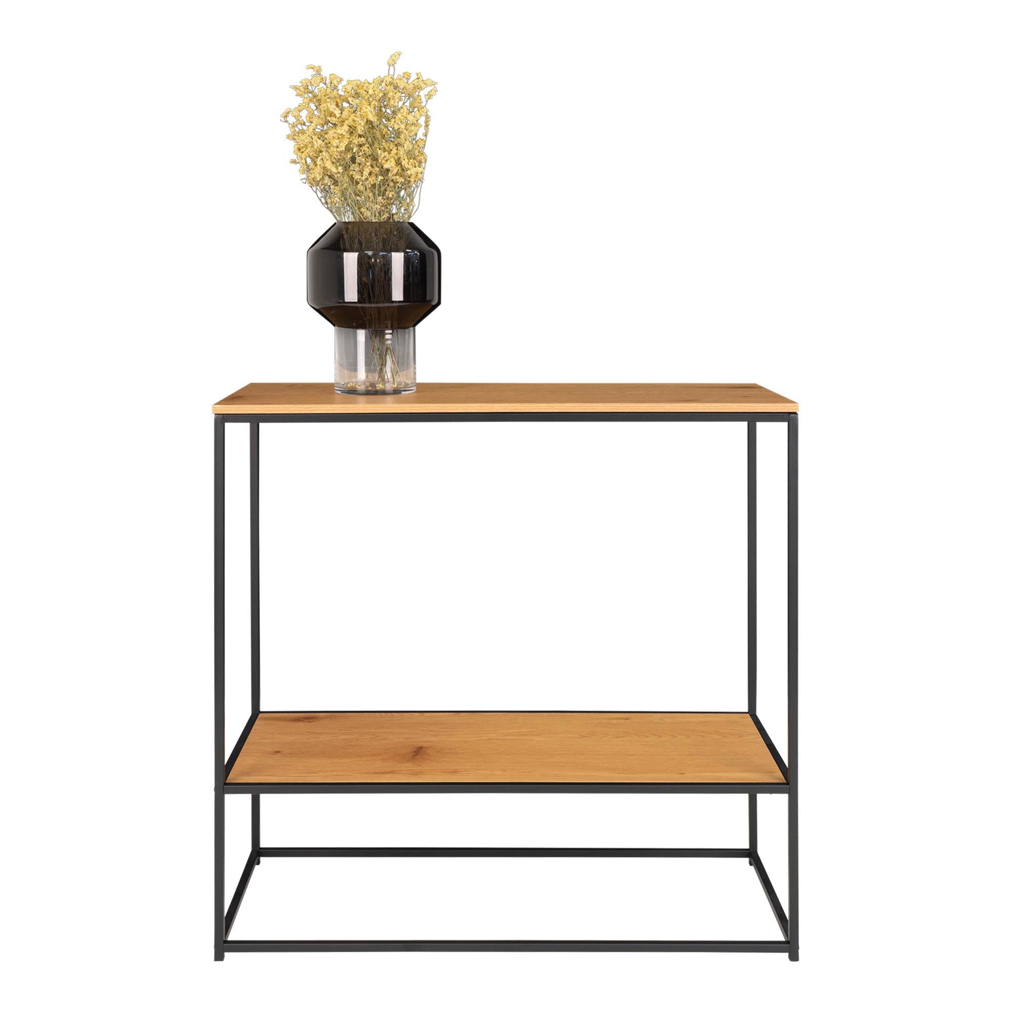 Vita Console Table - Console table with black frame and two oaklook shelves 80x36x80 cm