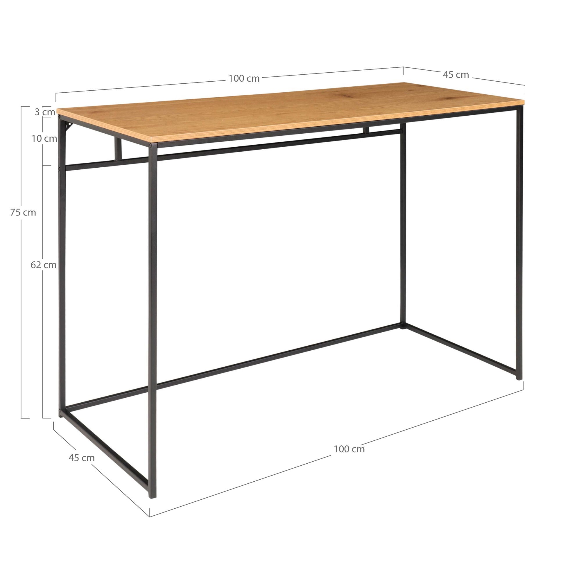 Vita Desk - Desk with black frame and oak look top 100x45x75 cm