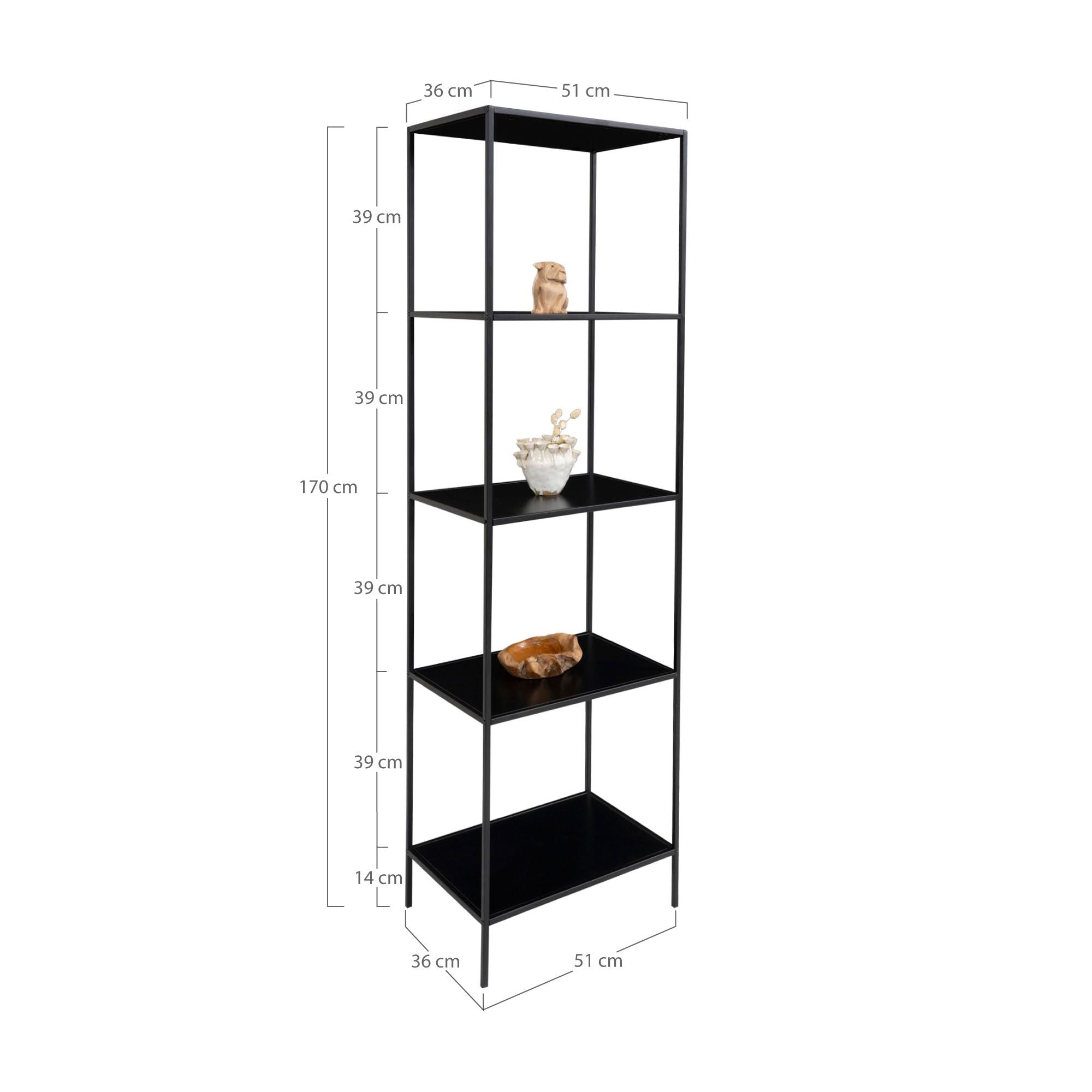 Vita Shelf - Shelf with black frame and 5 black shelves 51x36x170 cm