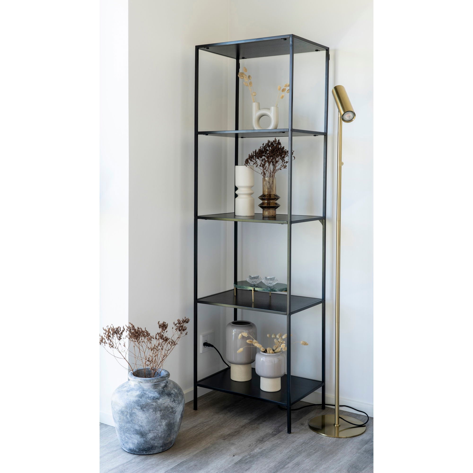 Vita Shelf - Shelf with black frame and 5 black shelves 51x36x170 cm