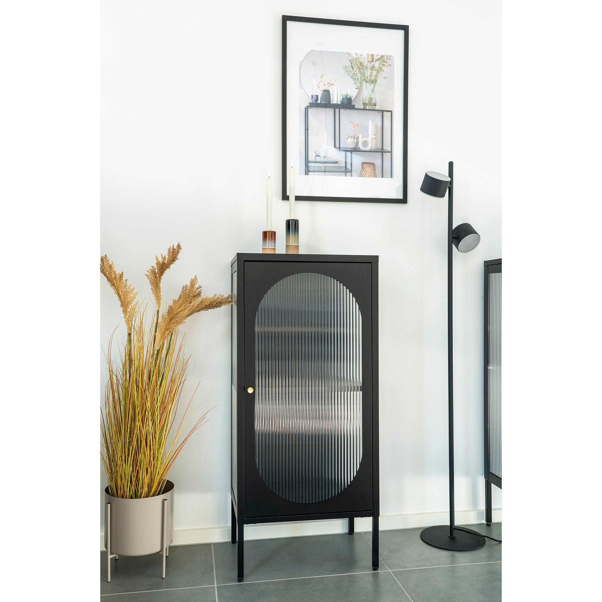 Adelaide Display Cabinet - Display cabinet in black with rippled glass door 35x50x110 cm