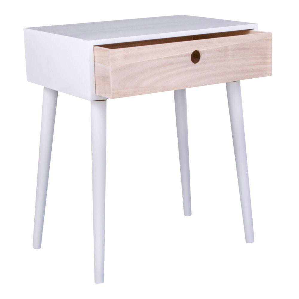 Parma Bedside Table - Bedside table in white with 1 natural wood drawer