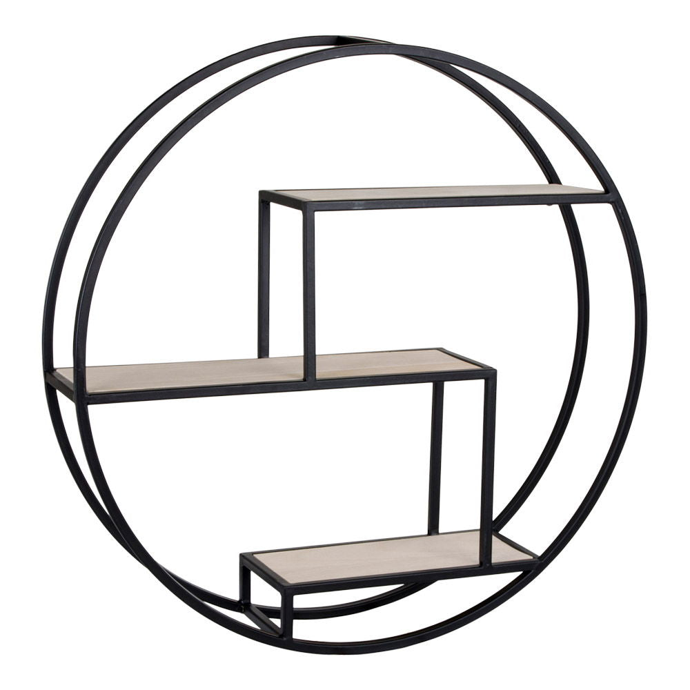 Rotterdam Shelf - Round shelf with black frame and natural wood