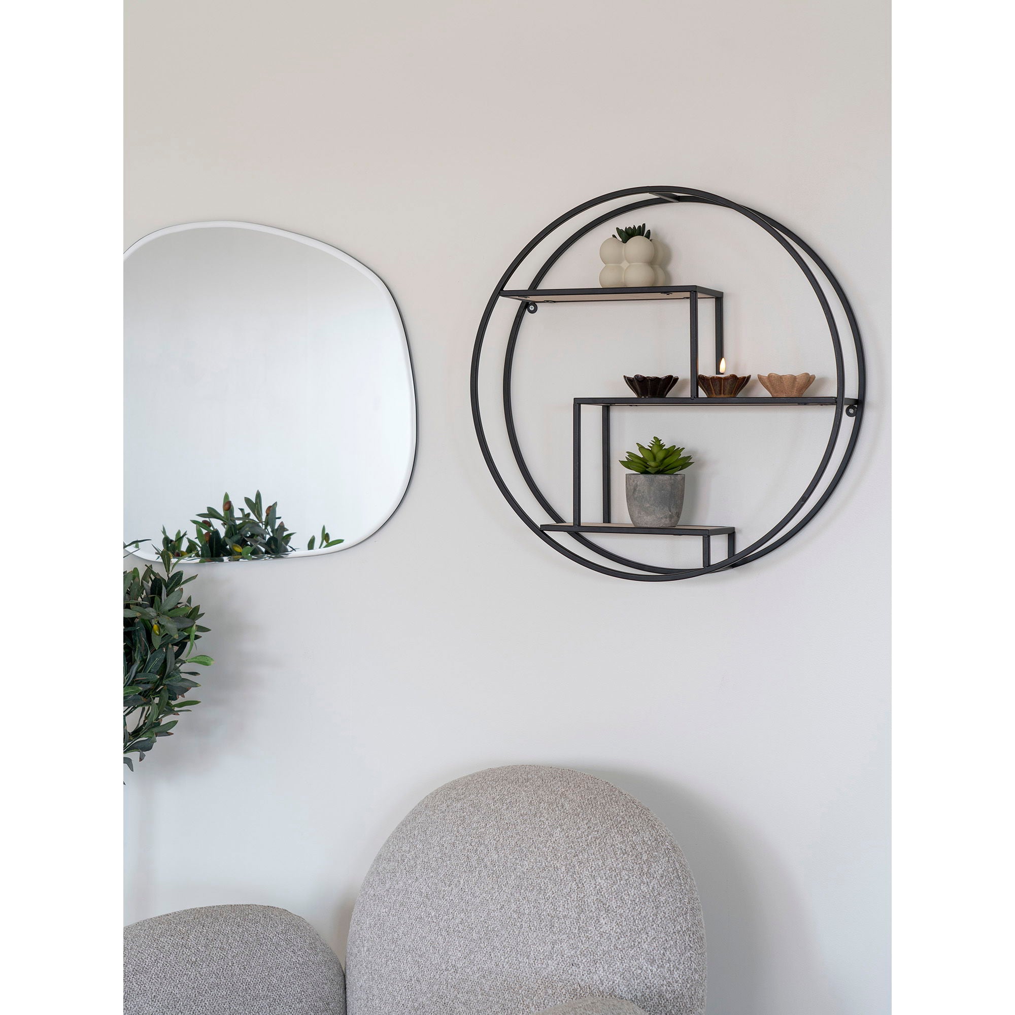 Rotterdam Shelf - Round shelf with black frame and natural wood