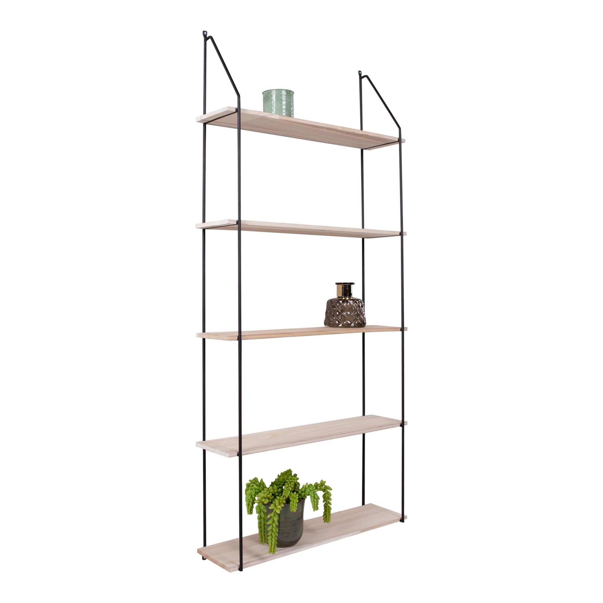 Eindhoven Shelf - Shelf with black frame and 5 natural wood shelves