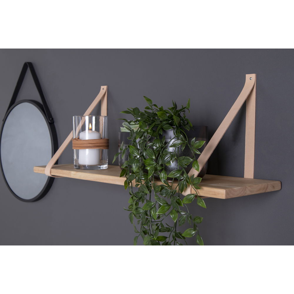 Forno Shelf - Shelf in natural oil with brown leather straps 120x20 cm