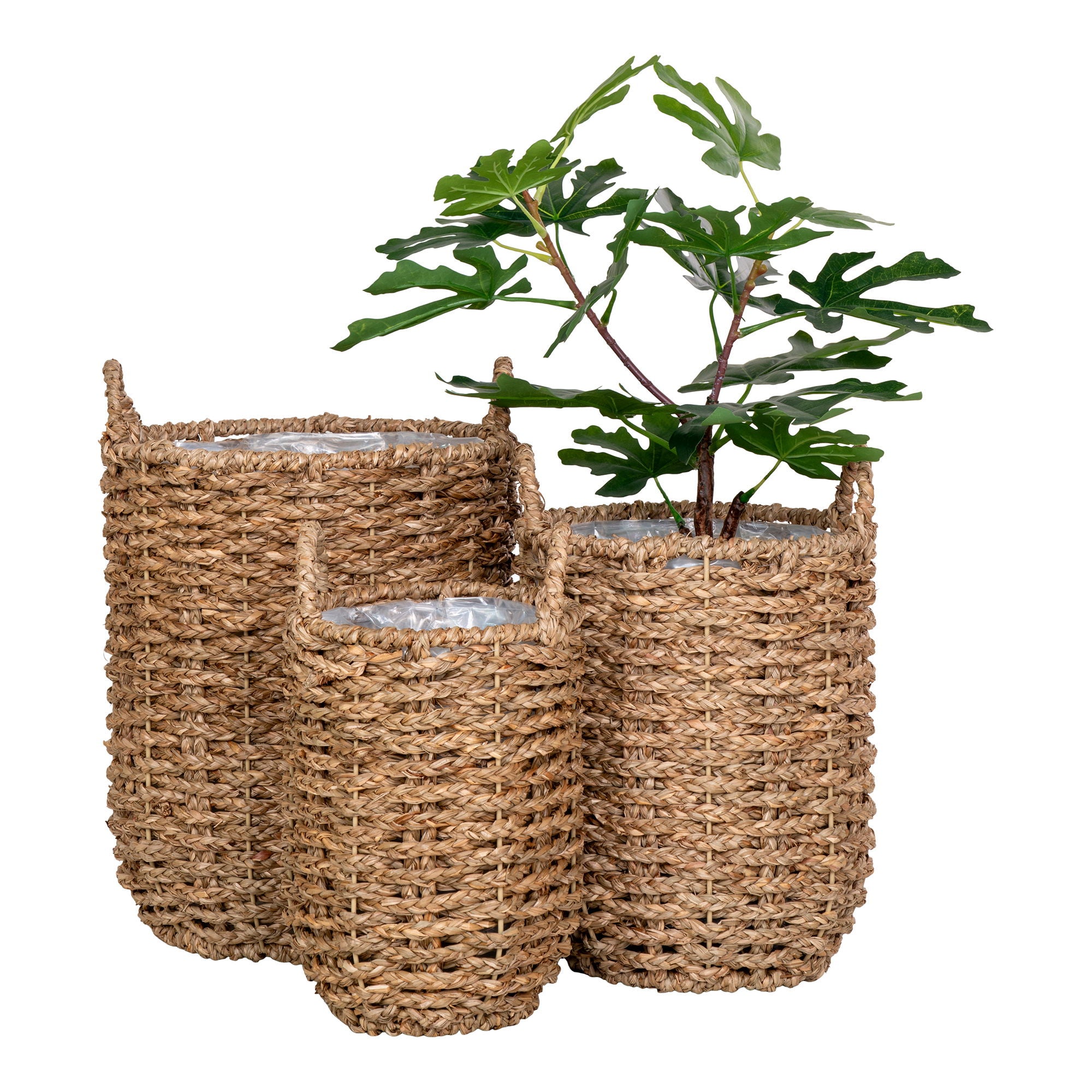 Hue Planter - Planter, seagrass, round, natural, set of 3