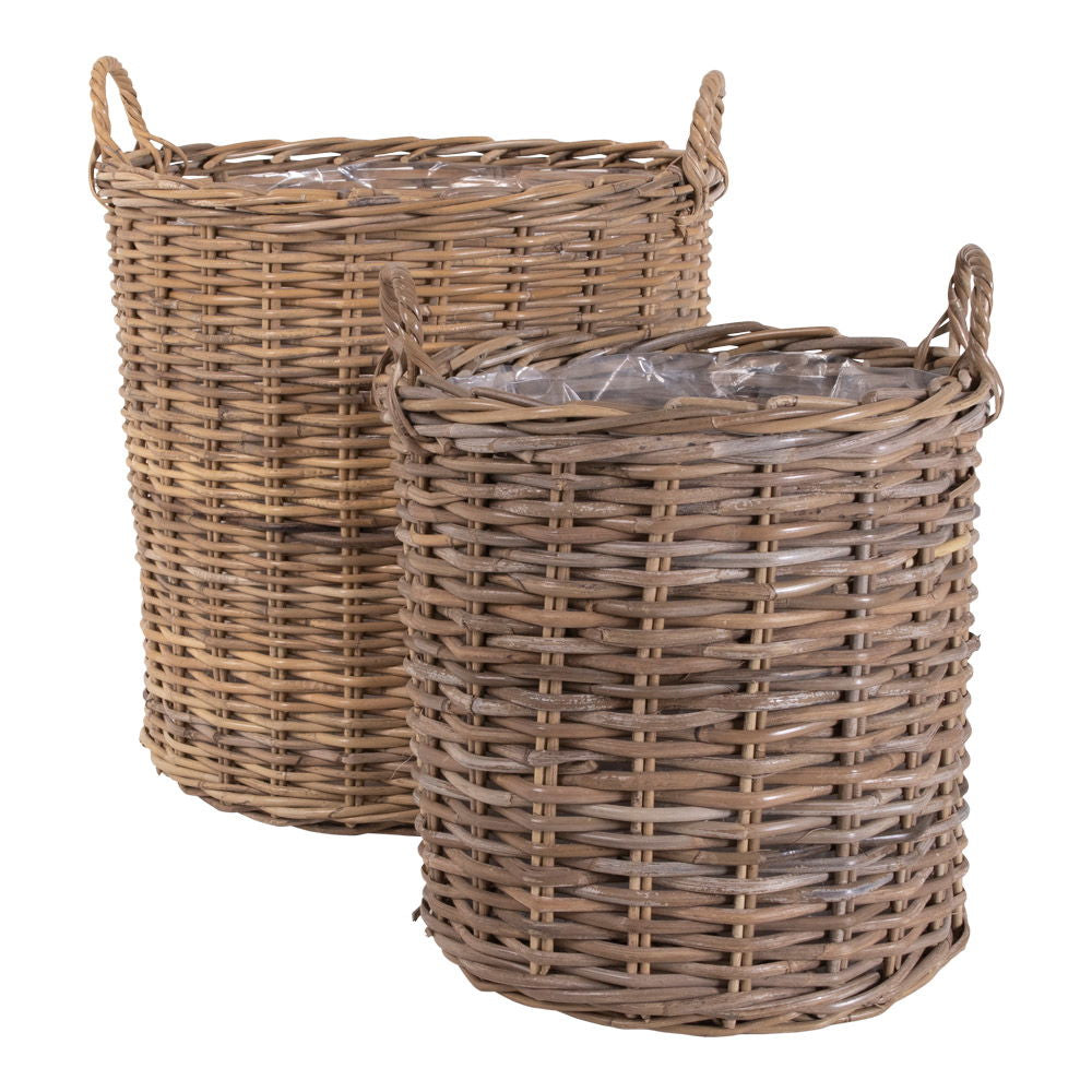 Indo Baskets - 2 round baskets in kubu with plastic inside