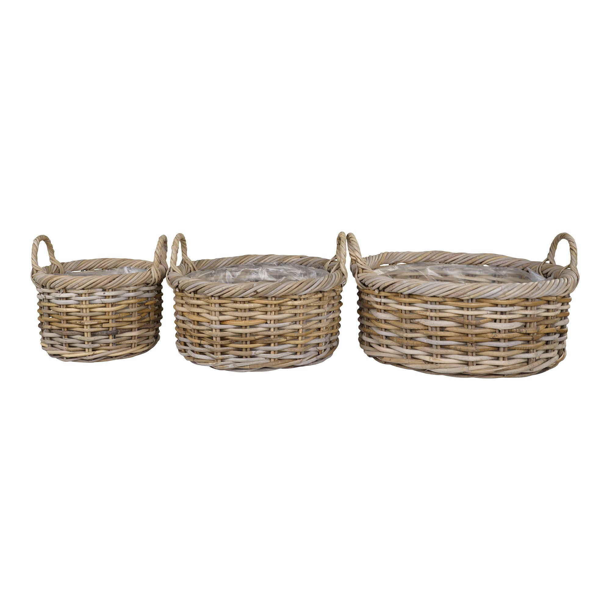 Kuta Baskets  - Basket in kubu, with plastic inside, set of 3